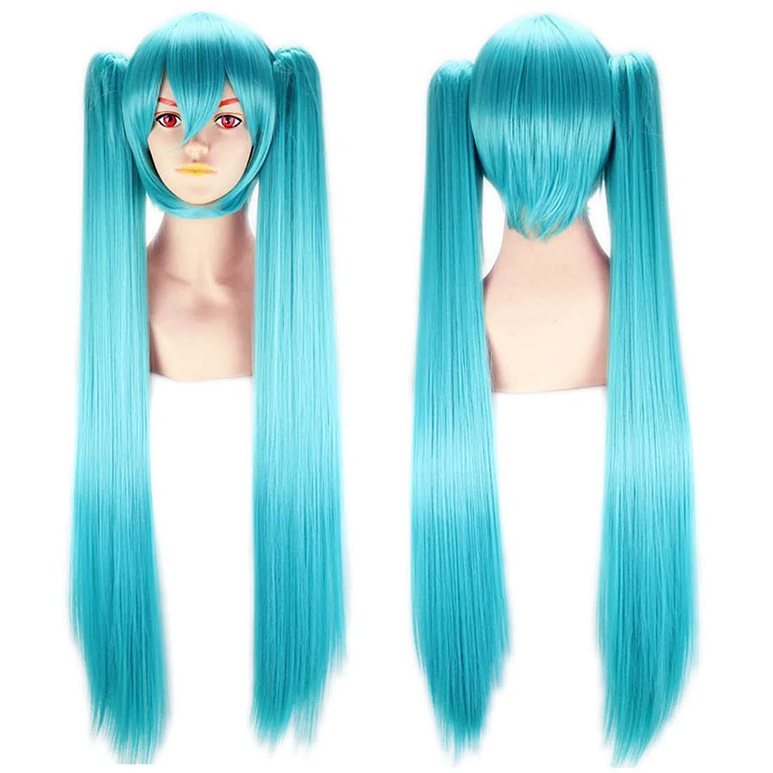 Parrucca doppia coda di cavallo Hatsune Miku parrucca per feste anime lunga e liscia per ragazza bella parrucca sintetica Hatsune Miku Cosplay blu lago 100 cm/39 pollici