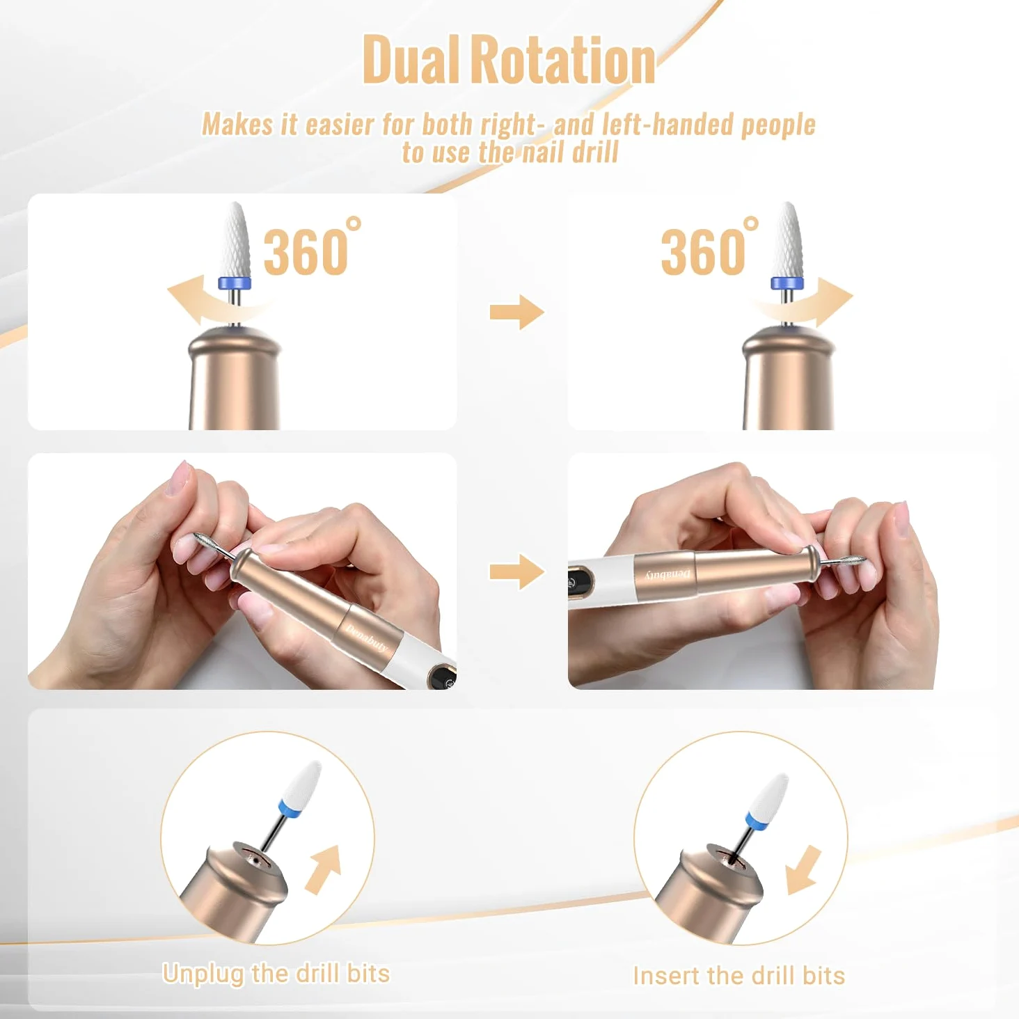 Fresa per Unghie, Lima per Unghie Elettrica 12 in 1 Senza Fili Professionale 25000RPM Giri, con Display LCD, Portatile Kit Manicure Pedicure Elettrico per Rimozione Gel Semipermanente Oro