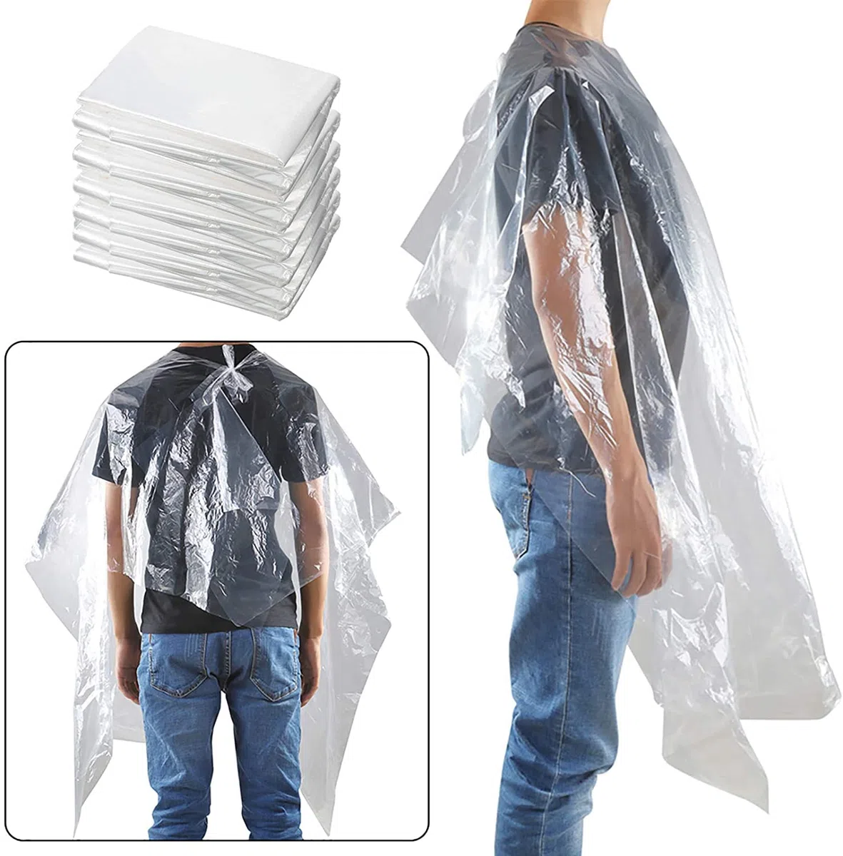 100 pezzi Mantelle per taglio capelli, Mantelle monouso per parrucchiere, Copertura per taglio capelli impermeabile Mantella per barbiere, per parrucchiere e parrucchiere, tinture per capelli
