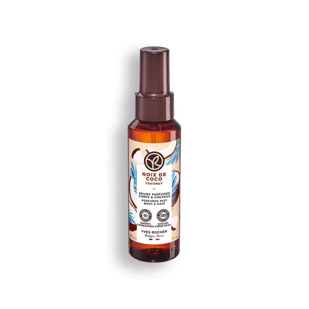 Yves Rocher Les Plaisirs Nature Spray rinfrescante profumato alla noce di cocco per il corpo e i capelli, 1 flacone spray da 100 ml