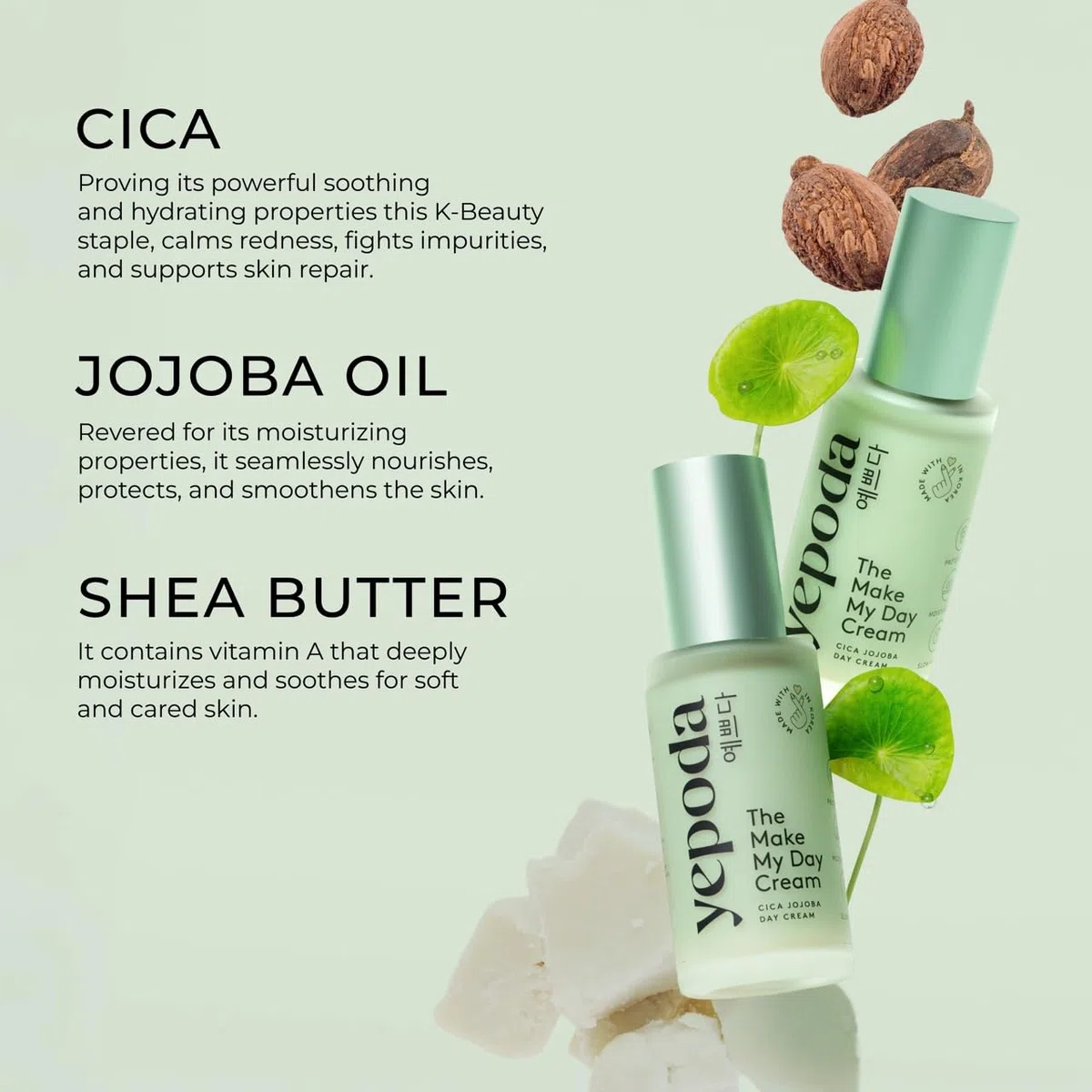 Yepoda The Make My Day Cream, crema giorno idratante e Slow Aging con centella asiatica. Vegana, testata e adatta a tutti i tipi di pelle. Per una pelle radiosa e nutrita. 50ml