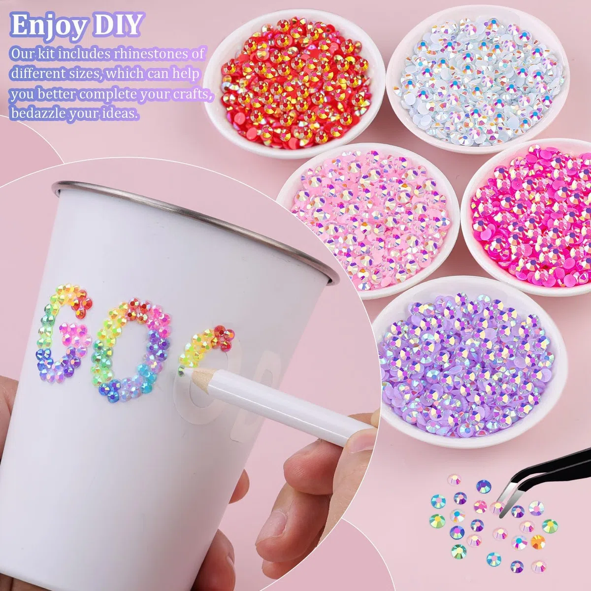 32000 strass per nail art, 40 colori, 3 mm, in resina, kit con colla, pinzette e penna, cristalli con retro piatto, per fai da te, artigianato, decorazione, vestiti, scarpe