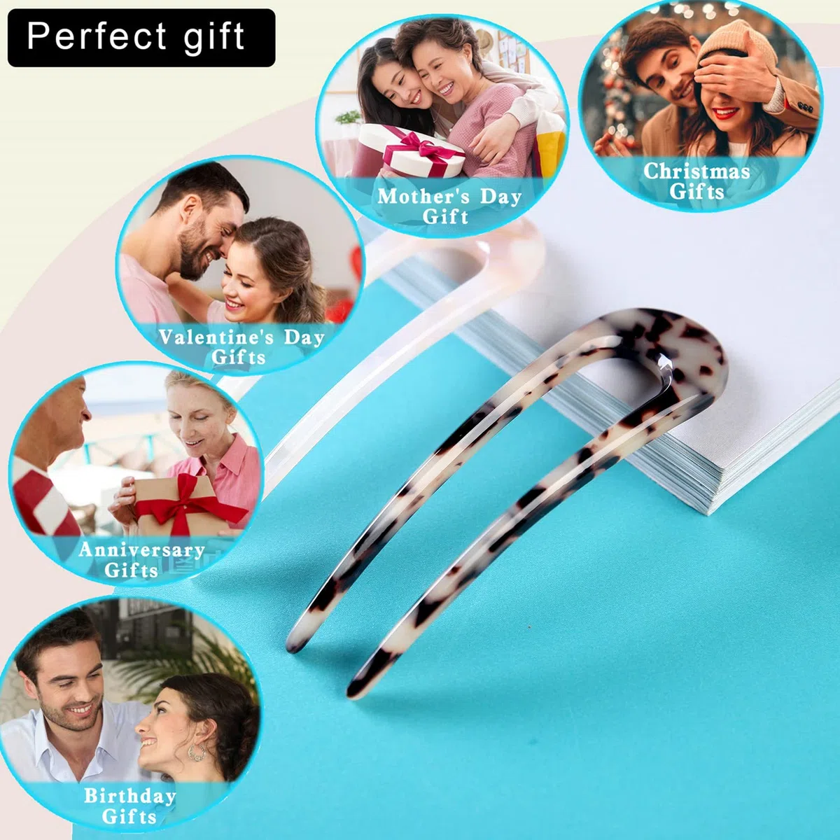 Forcine per capelli francesi a forma di U con guscio di tartaruga, 2 forcine per capelli in acetato, accessori per acconciature da donna, confezione da 2