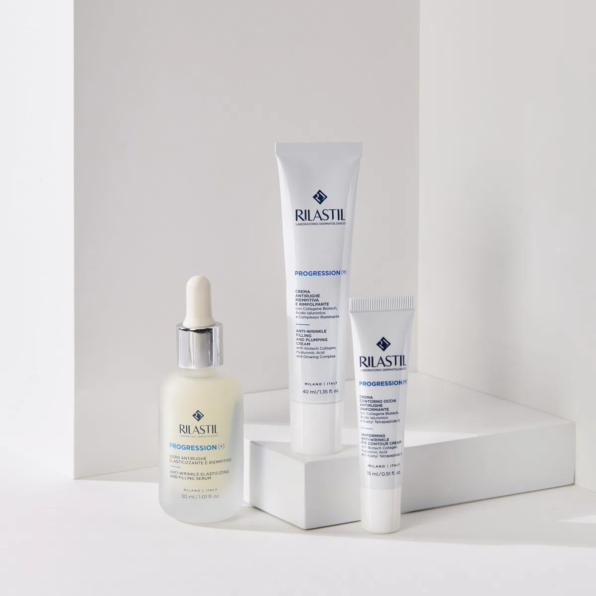 Rilastil Progression(+) Crema Antirughe Riempitiva e Rimpolpante, Trattamento Rughe Marcate, Antiaging, Rimpolpante per Pelli Mature con Collagen, Acido Ialuronico, Confezione da 40 ml