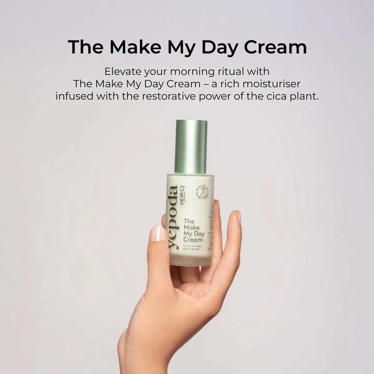 Yepoda The Make My Day Cream, crema giorno idratante e Slow Aging con centella asiatica. Vegana, testata e adatta a tutti i tipi di pelle. Per una pelle radiosa e nutrita. 50ml