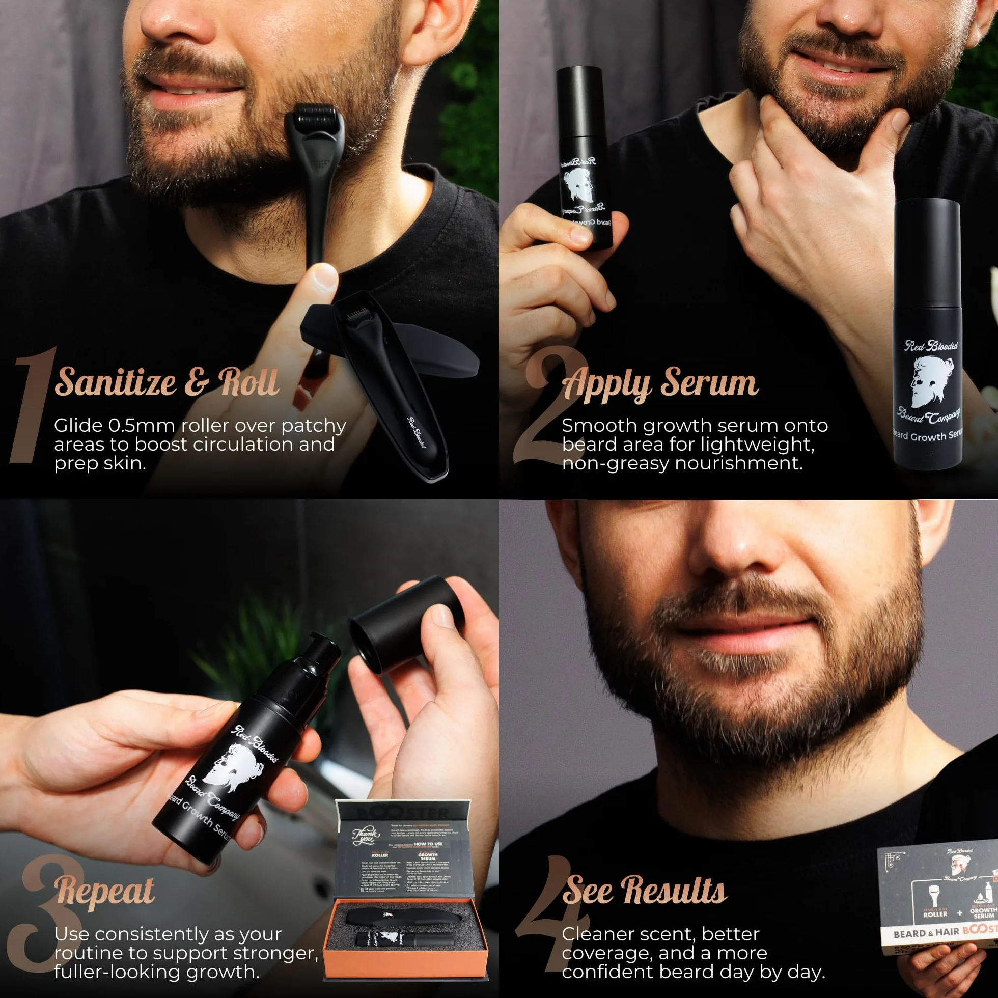 Kit crescita barba e capelli – Dermaroller 0,5 mm + siero di crescita – Vegano e non testato sugli animali