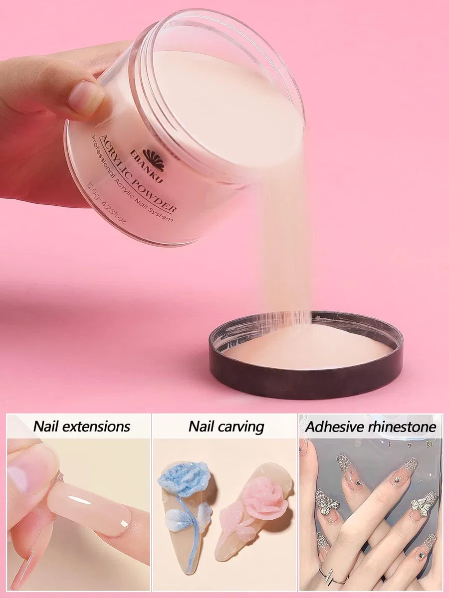 EBANKU - Polvere acrilica rosa 120 g/4,23 oz, polvere acrilica professionale di grande capacità per estensione e intaglio delle unghie in acrilico, lunga durata, nessuna lampada per unghia