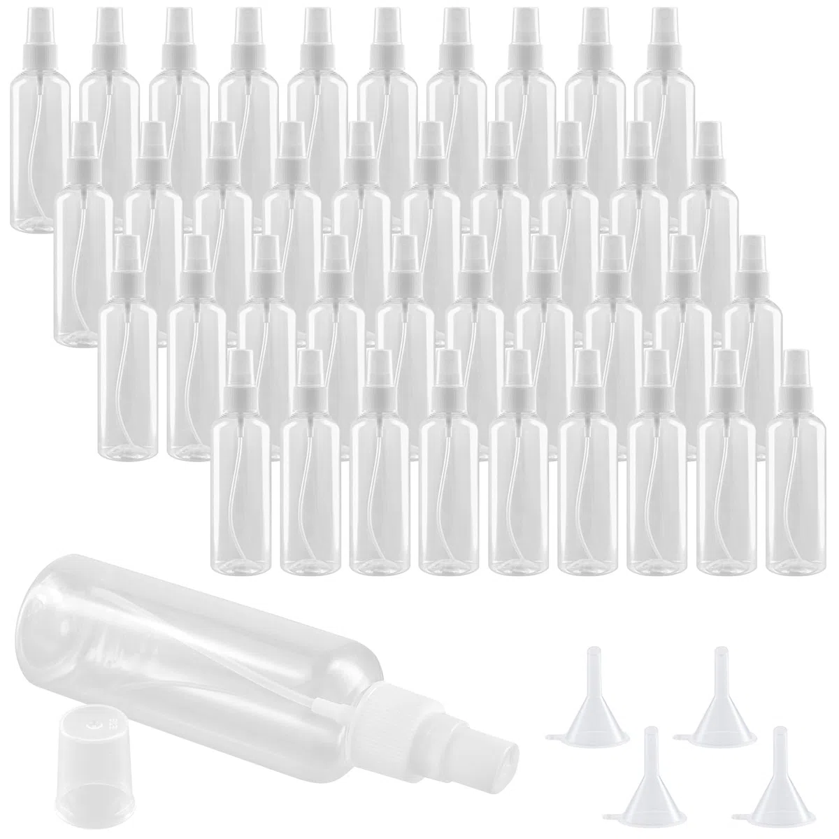 MUKSEUT 40 flaconi spray da 100 ml, in plastica, trasparenti, ricaricabili, con tappo, per oli essenziali, toner, profumi