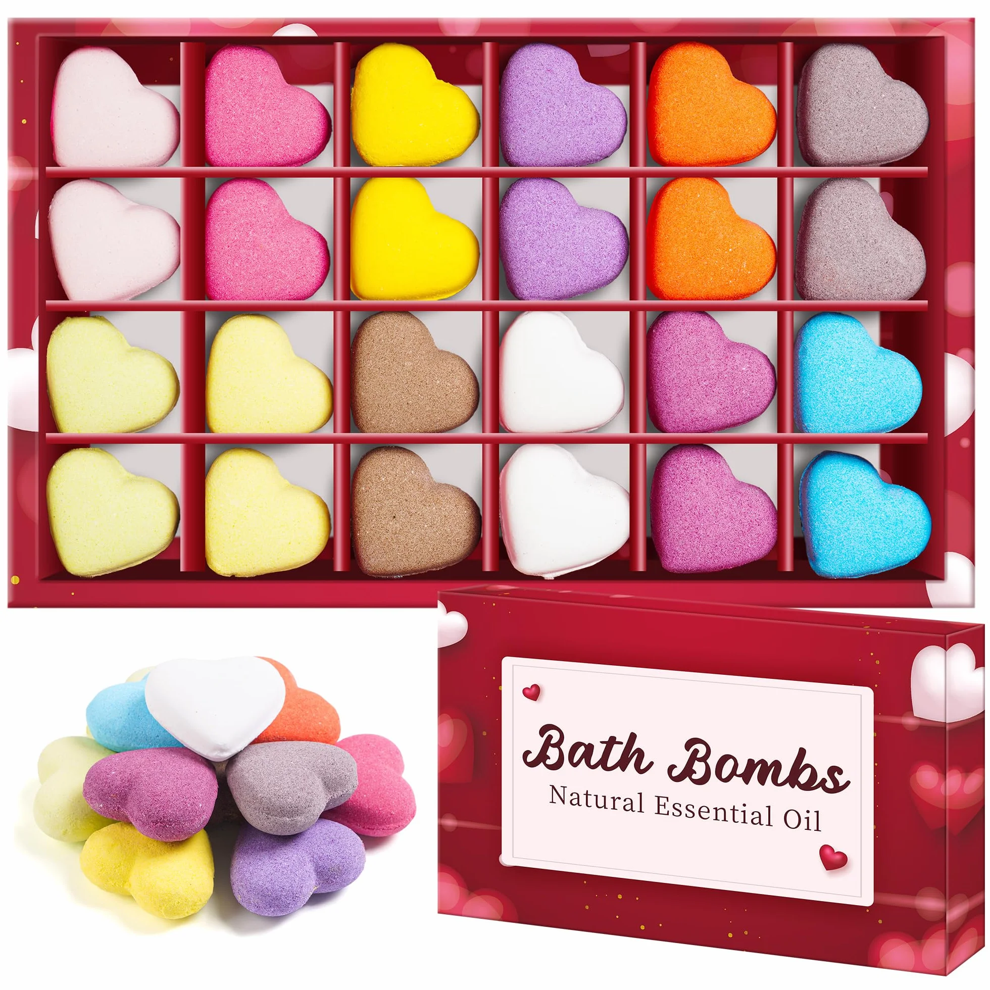 24pcs Bombe da Bagno Set Regalo, Oli Essenziali Biologici Naturali Vegani, Incartato Singolarmente Regali di Bellezza Spa Bomba per Ragazza Bambini Moglie Compleanno San Valentino Festa della Mamma