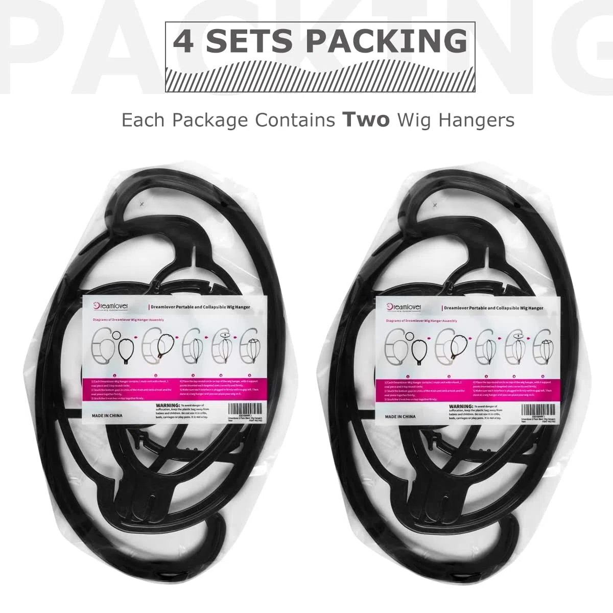 Dreamlover Supporto Parrucca Viaggio, Porta Parrucca da Appendere, Espositore per Parrucche, 4 Pezzi