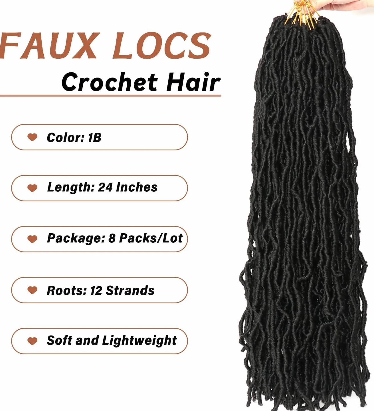 8 confezioni finte Locks Crochet Braids Meches Soft Locs Meches per trecce africane finte locs uncinetto capelli meches ricci per trecce (#1B, 60.9 CM(lotto da 7))