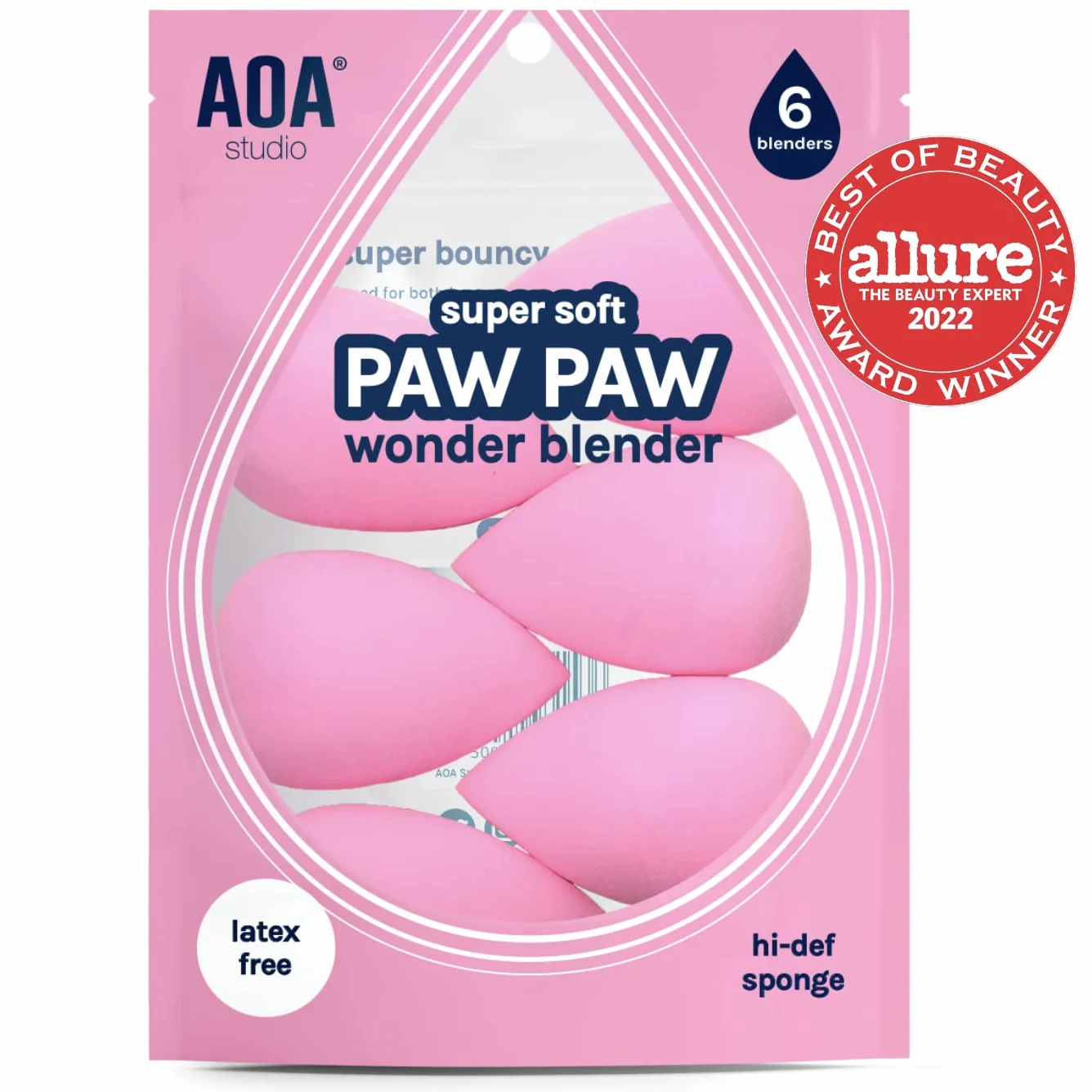 AOA Studio Wonder blender Collezione di spugne per il trucco senza lattice e ad alta definizione, set di 6 spugne per il trucco per cipria, crema e liquido, morbidissime, per miscelare cosmetici