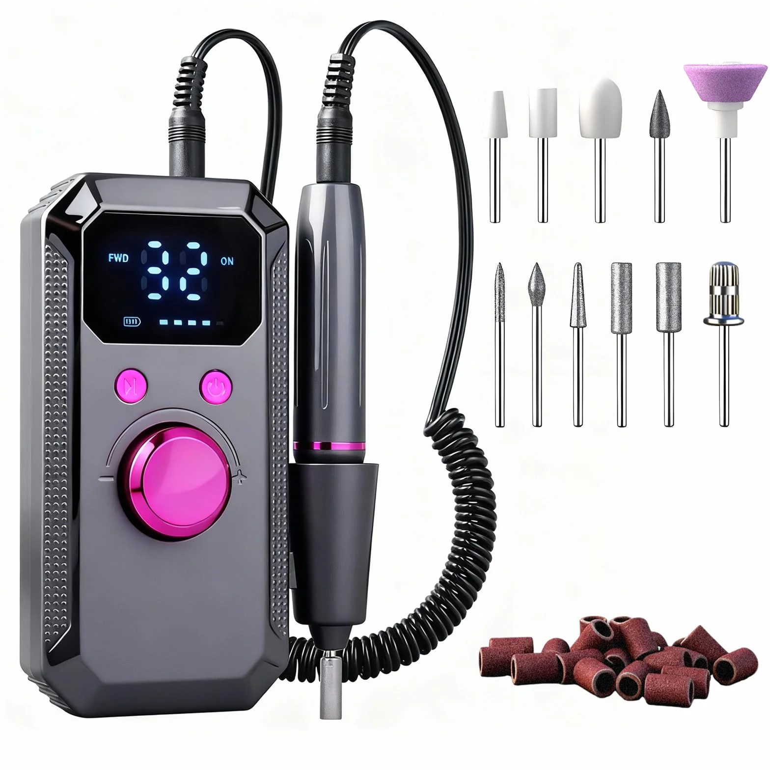 Fresa per Unghie Professionale 40000 RPM Portatile Ricaricabile Lima per Unghie Elettrica Velocità Regolabile Manicure Set Trapano Elettrico con Display a LED per Saloni di Unghie DIY,Grigio Scuro