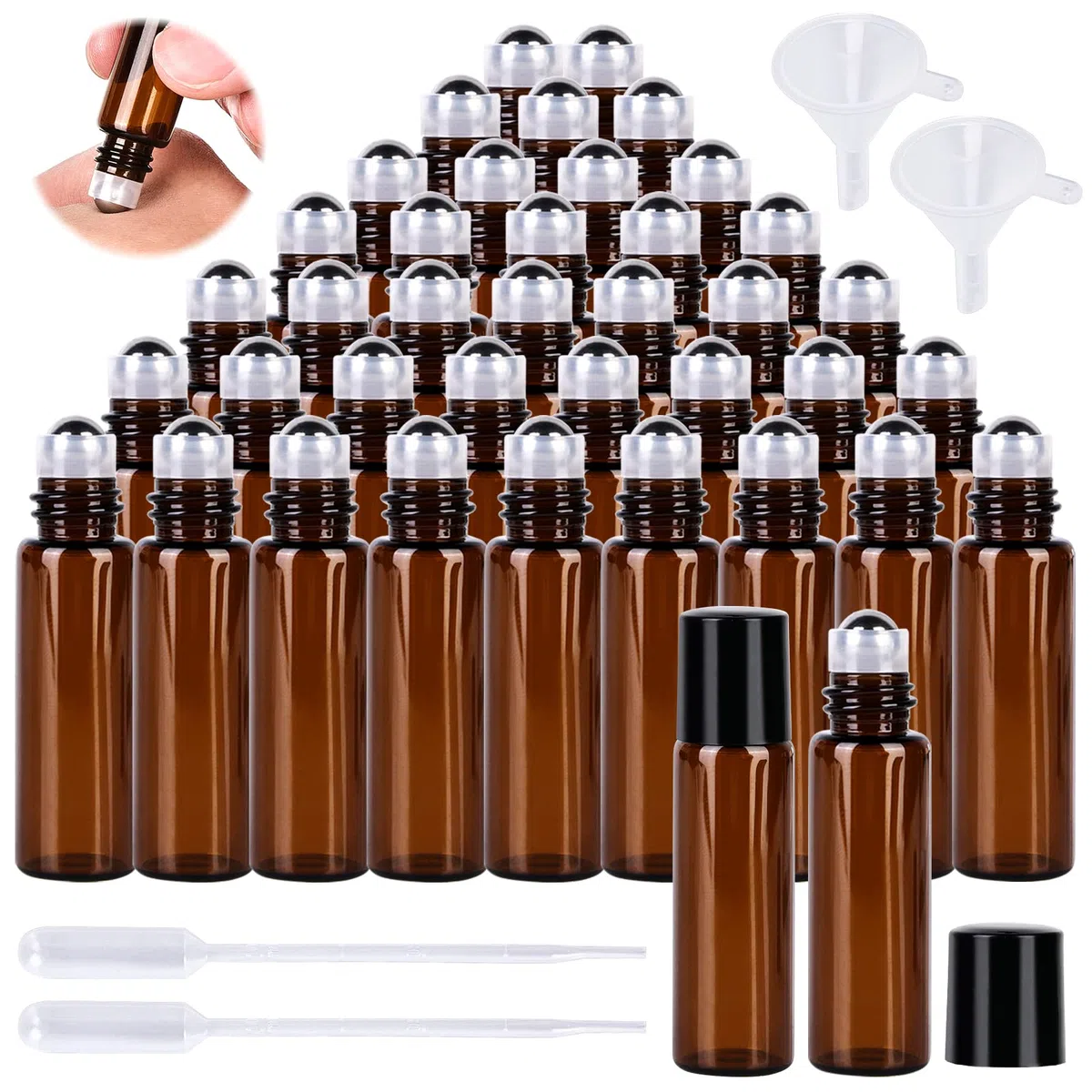 Vegena Roll On Vuoto per Oli Essenziali,40 PCS Flaconi Roll-On per Oli Essenziali 5ML,Roll On Bottiglie,Ricaricabili Bottiglia a Rullo in Vetro,Marrone Roll On Bottiglia
