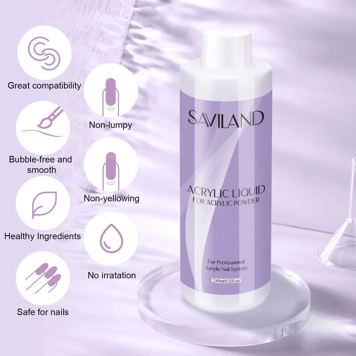 Saviland Liquido Acrilico: 240 Ml Di Liquido Per Unghie Ema Per L'Applicazione Di Unghie Acriliche, Per L'Allungamento Delle Unghie E Per L'Intaglio 3d Nel Salone Delle Unghie.