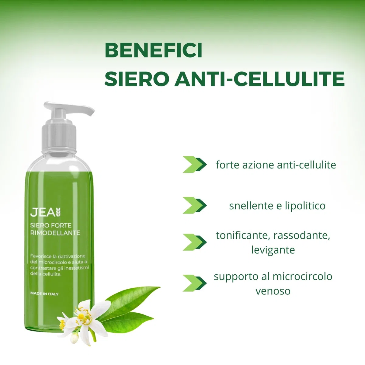 JEA Siero Forte Rimodellante con Esosomi Vegetali, per il Corpo, Snellente e Anticellulite - Con Caffeina, Carnitina, Coenzima A, Fosfatidilcolina - Texture Leggera, 200 ml