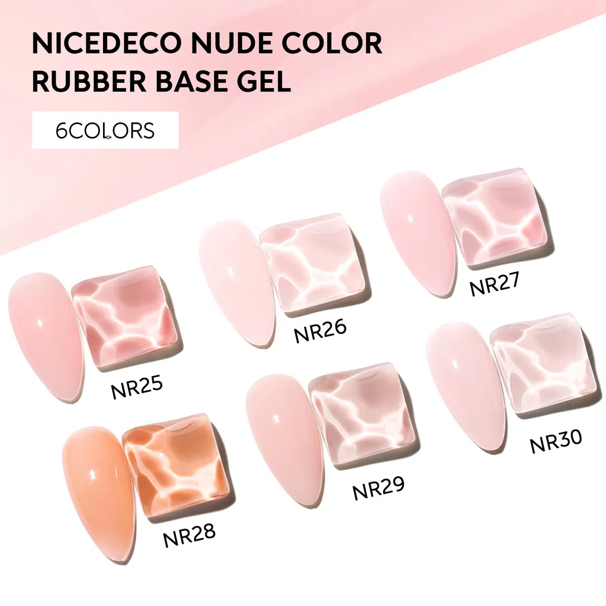 Nicedeco 4 in 1 Professionale Base Rubber Gel Kit Smalto Semipermanente Nudo per Unghie UV LED Soak Off Gel Set 37, 6X8ML