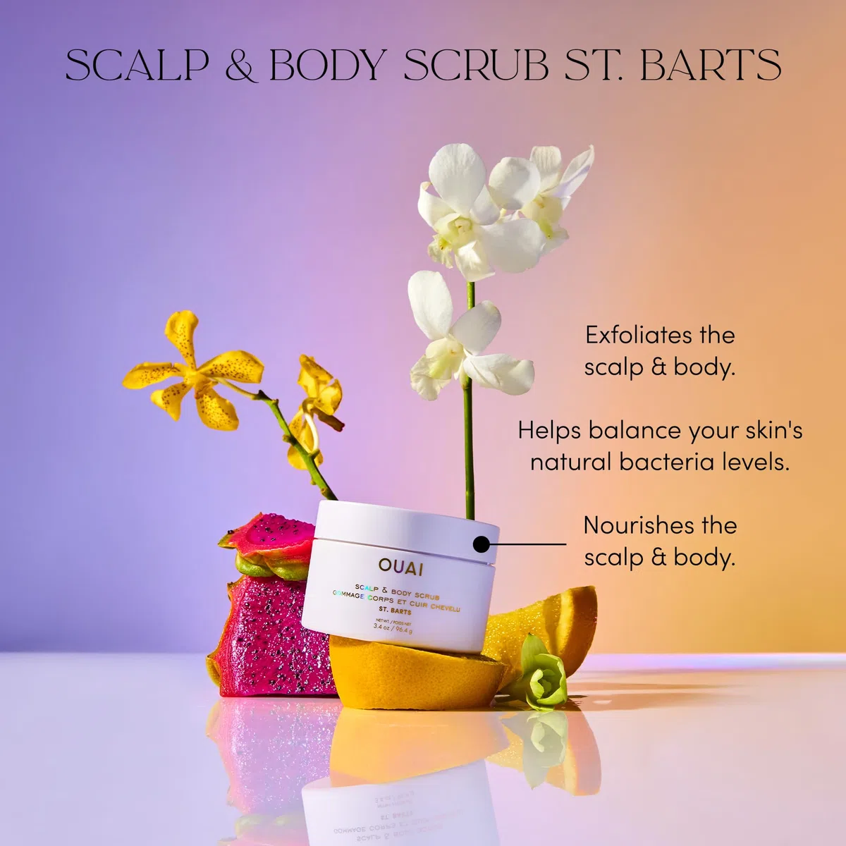 OUAI St. Barts - Scrub esfoliante per il corpo e il cuoio capelluto, con miscela di zucchero e olio di cocco, per una pelle liscia e idratata, scrub delicato per rimuovere l'accumulo di prodotto (96,4