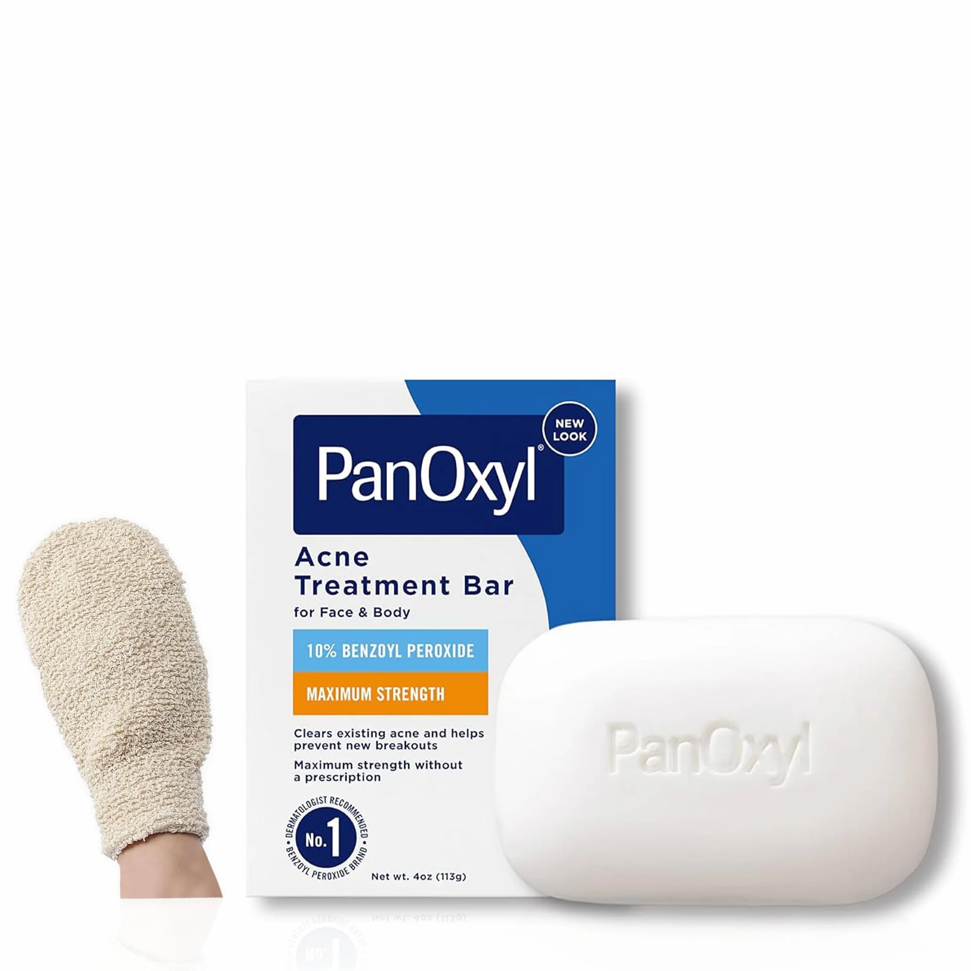 Set per la cura della pelle: contiene sapone PanOxil Acne Bar 113,4 g – detergente vegano per viso e corpo e guanto da bagno LuxPaks