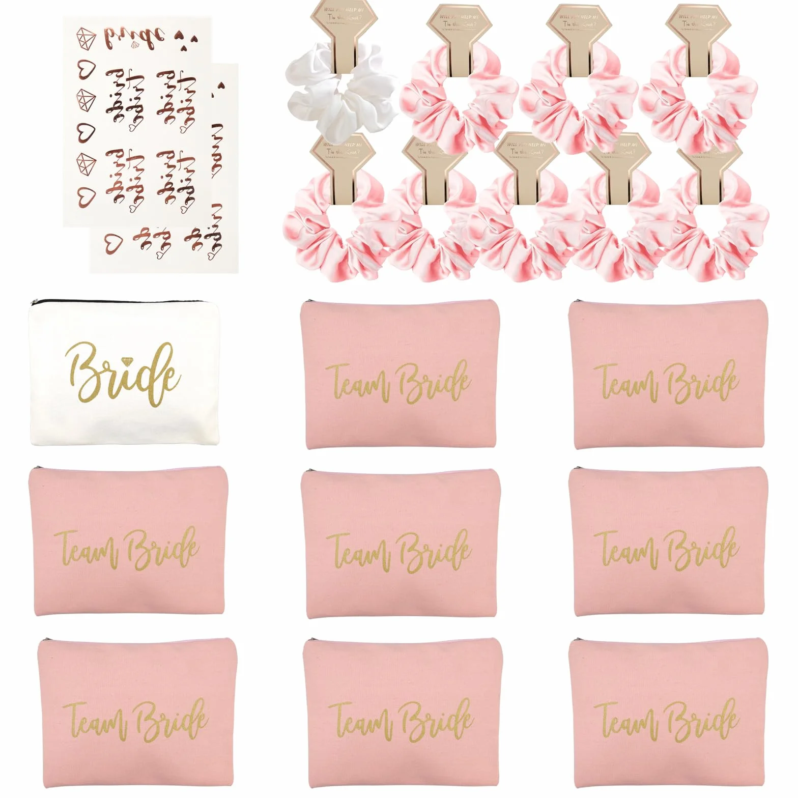 20pz Regali Nuziali Sposa Borsa Cosmetica in Tela Damigella D'onore Capelli Scrunchies Tatuaggi Temporanei Sposa Accessori Decorativi per Matrimoni, Feste Di Nozze, Fidanzamento