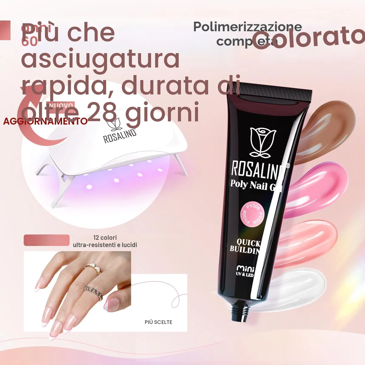 ROSALIND Poligel per Unghie Kit Completo, 12 Colori 10ml Gel Unghie Ricostruzione con UV Lampada, Base & Top Coat e Strumenti, Poly Nail Gel Completo kit per Principiante, Professionale e Salone