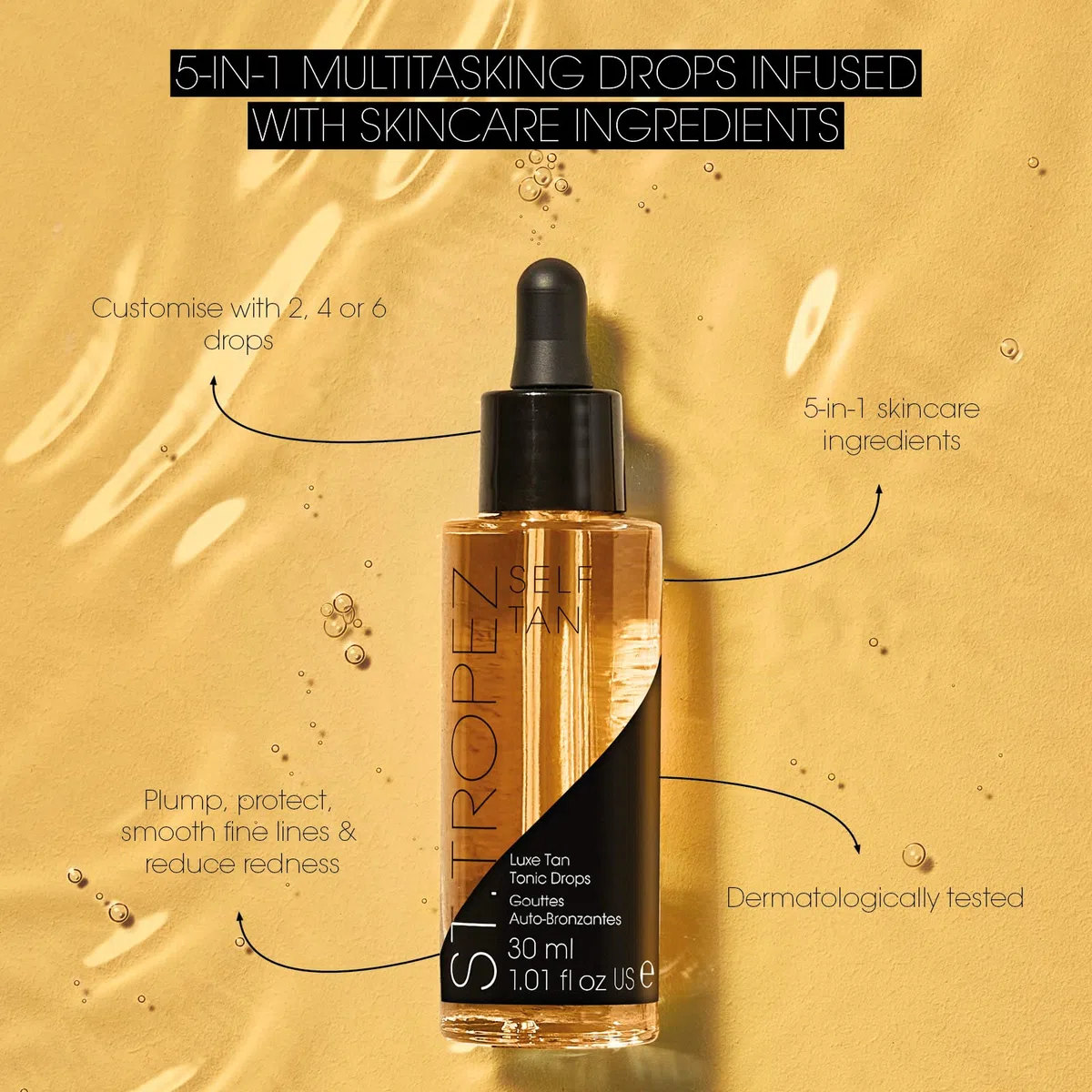 St.Tropez Luxe Tan Tonic Glow Drops 30ml I Self Tanner Face Abbronzante Drops I Fake Tan