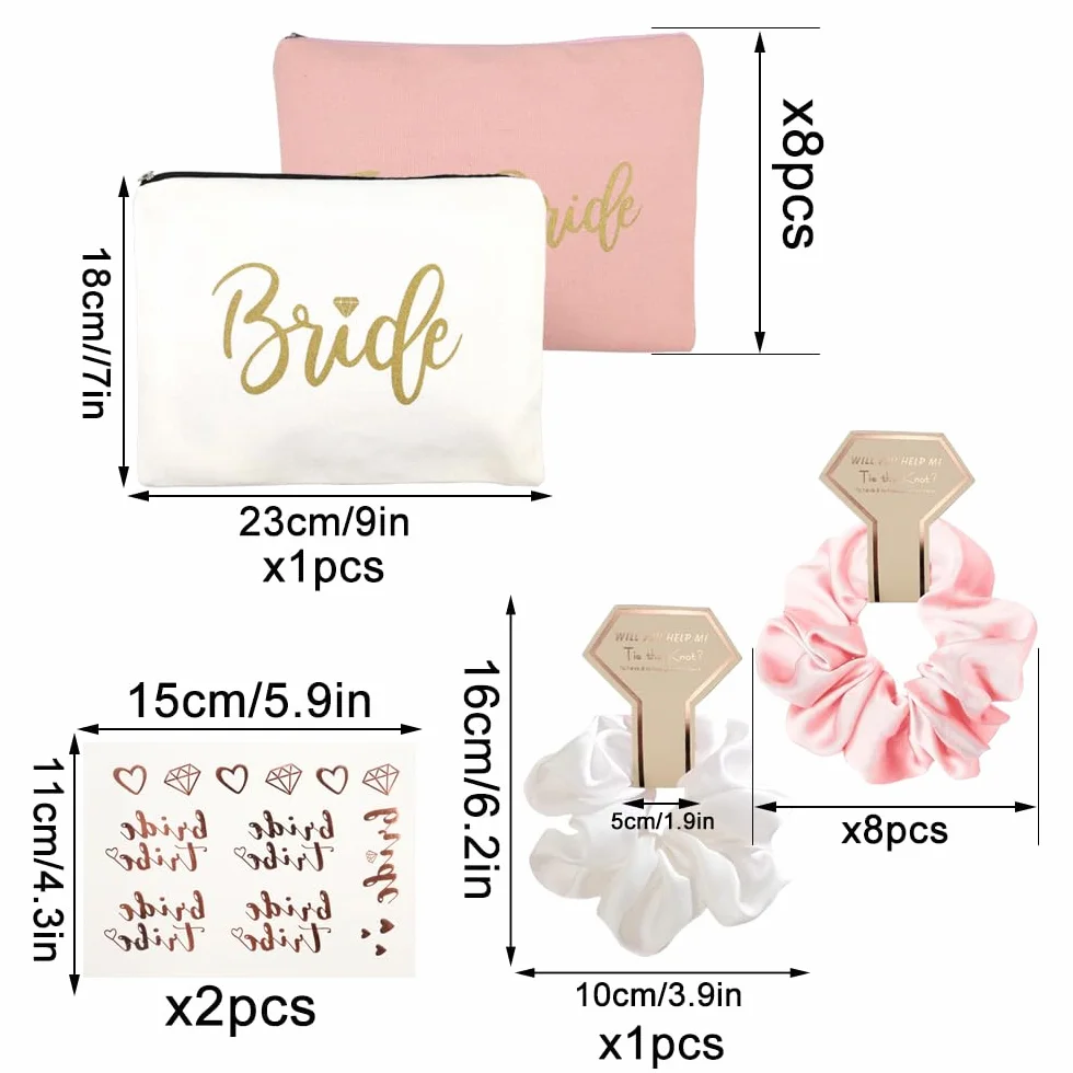 20pz Regali Nuziali Sposa Borsa Cosmetica in Tela Damigella D'onore Capelli Scrunchies Tatuaggi Temporanei Sposa Accessori Decorativi per Matrimoni, Feste Di Nozze, Fidanzamento