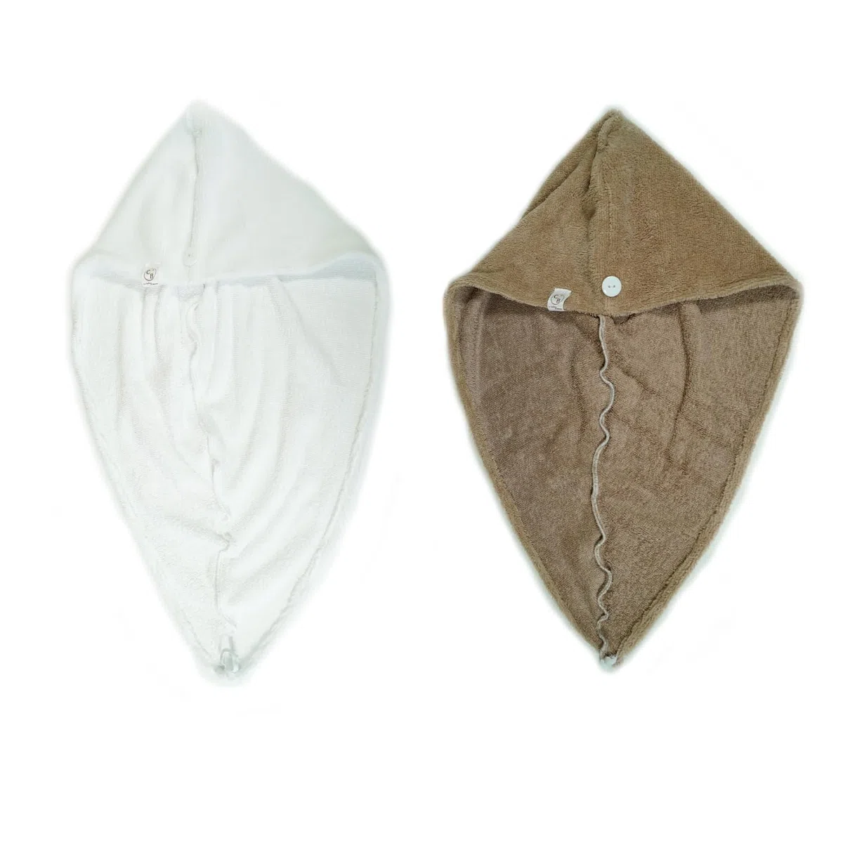 2 Pezzi Asciugamano per capelli in spugna di bambù - Assorbente e morbido - Asciugatura rapida - Turbante per capelli con chiusura a bottone - Produzione francese (Bianco Cappuccino)