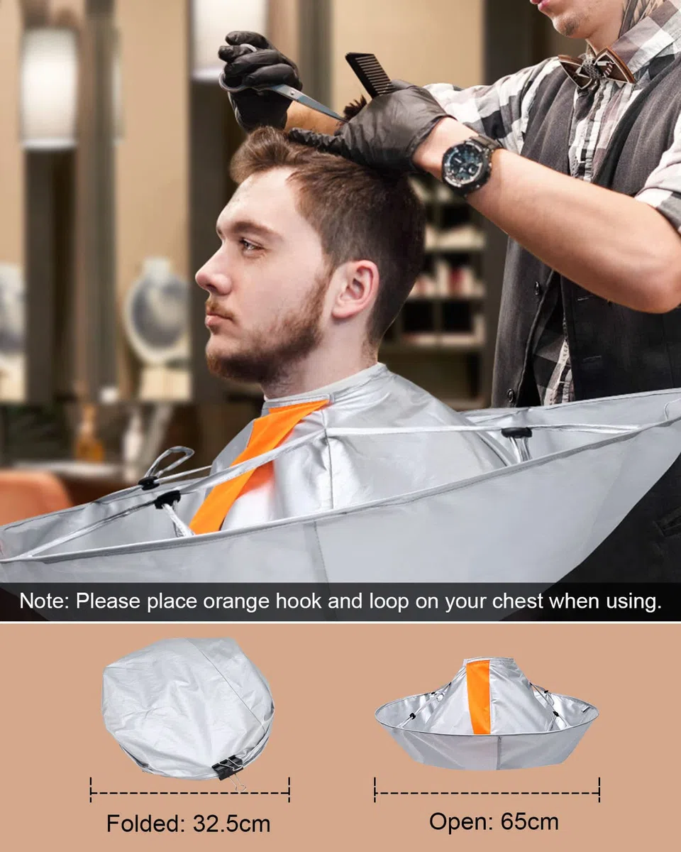 Lictin Taglio Di Capelli Parrucchiere Mantello Da Barba - Mantella per Tagliare i Capelli per Barbiere Di Famiglia con un pettine a punta, 65 cm diametro di (Argento)