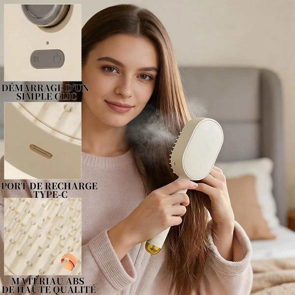 Spazzola a Vapore Capelli, Spazzola Lisciante per Capelli Ricaricabile con Olio e Misurino, Spazzola Lisciante a Vapore, Viaggio Casa Lisciante Capelli Ricci Spessi (Viola)