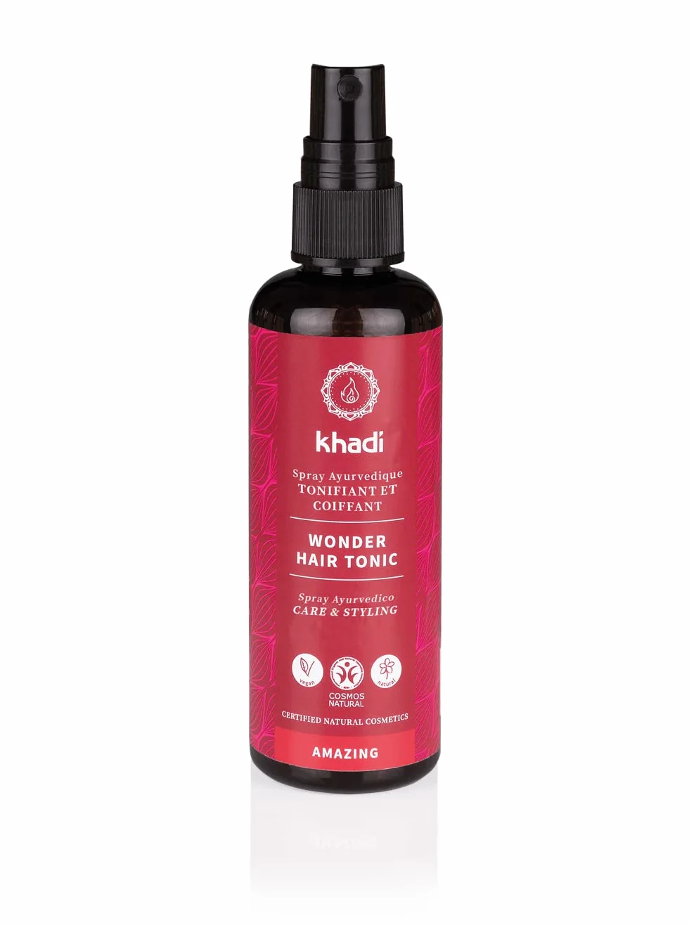 khadi WONDER HAIR TONIC Spray Care & Styling Ayurvedico - Tonico per maggiore forza e volume, stimola la crescita dei capelli - 100% vegetale e vegano - 100 ml
