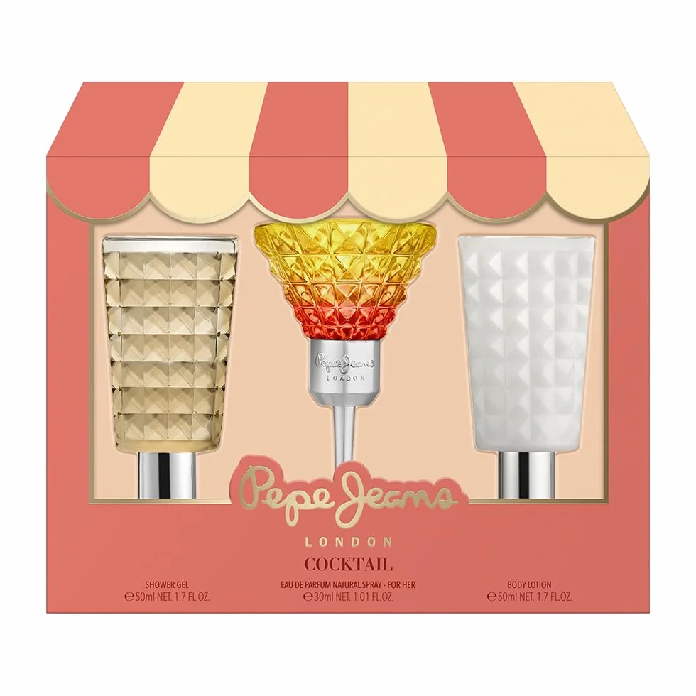Pepe Jeans Cocktail Edition For Her Confezione Profumi Donna di Marca Pack 3 Pezzi Eau de Toilette da Donna 30ml, Body Lotion 50ml, Gel Doccia 50ml Set Fragranza Floreale, Fruttato e Tropicali Profumo