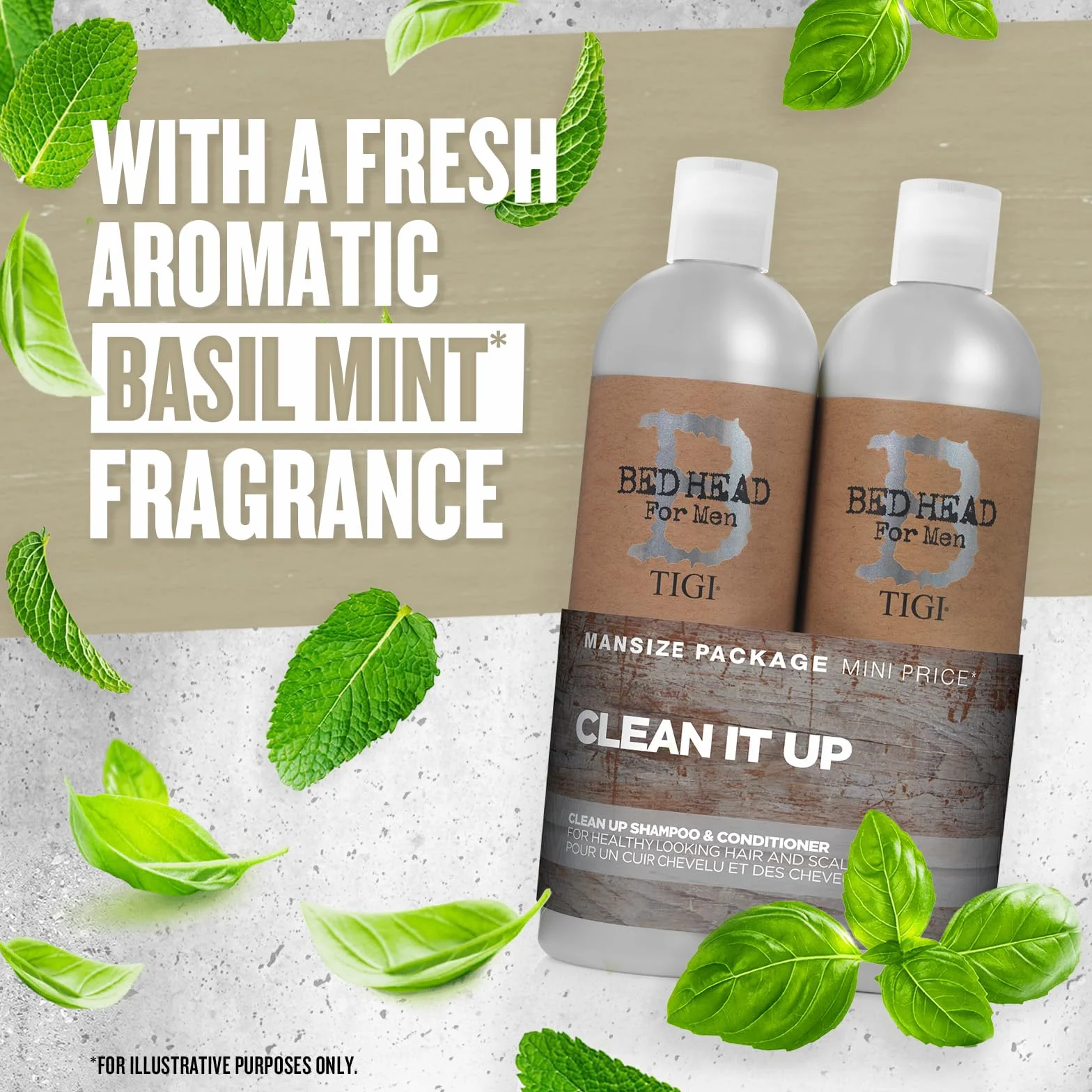 Bed Head for Men by TIGI Clean Up Shampoo & Conditioner Set, set shampoo e balsamo 2 x 750 ml con pulizia profonda e freschezza per il cuoio capelluto