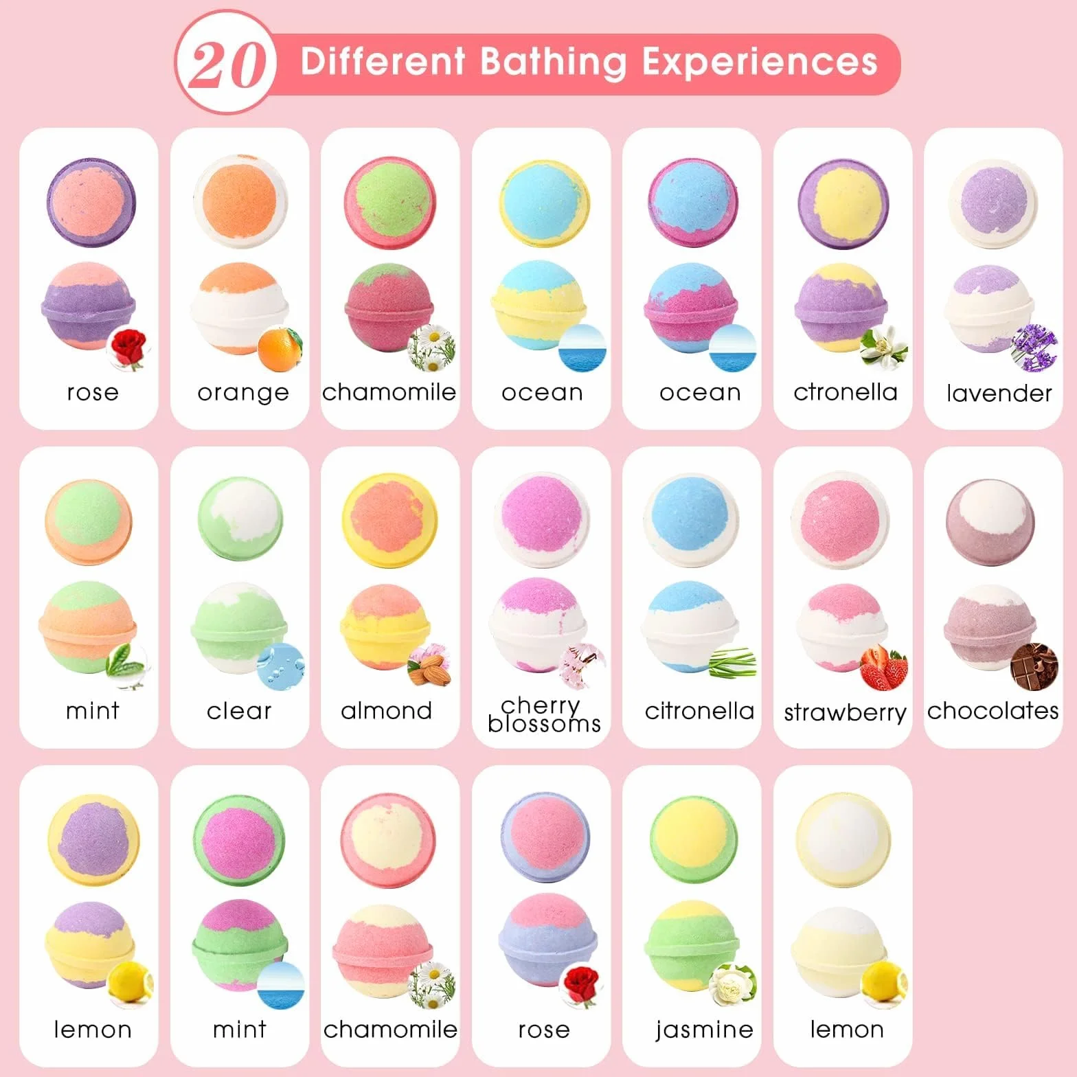 Set di 20 bombe da bagno in schiuma, biologiche e naturali, realizzate a mano, per rilassamento e antistress, ideali come regalo di compleanno per donne, mogli, fidanzate, madri