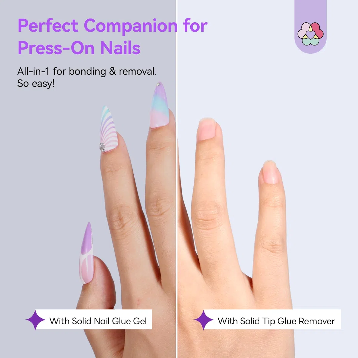 SAVILAND 2 in 1 Colla e Solvente in Gel Solido Kit, Colla per Unghie Finte Forte 30 Giorni, Mini Lampada UV, Press On Nail Glue Remover, Olio per Cuticole, Manicure Fai da Te da Salone