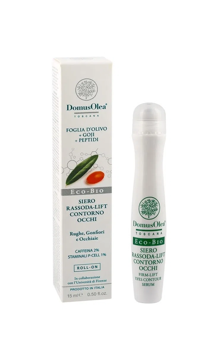 SIERO CONTORNO OCCHI RASSODA-LIFT – Anti-Rughe, Anti-Occhiaie - Defaticante e Illuminante – Con Caffeina 2%, Staminali P-Cell 1% e Peptidi – Roll on 15ml – ECO-BIO - Domus Olea Toscana