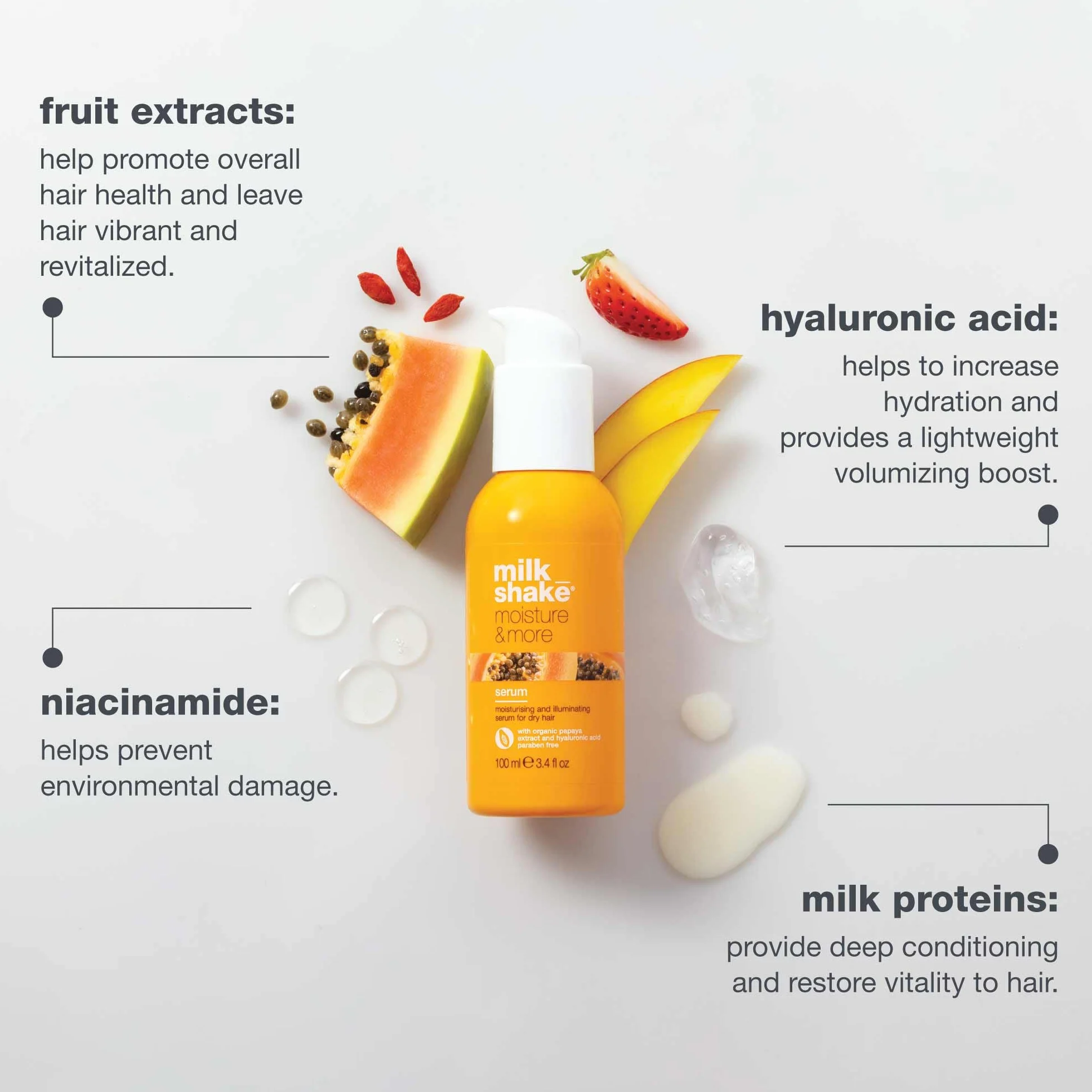 milk_shake | Moisture & More Siero Capelli Idratante e Illuminante 100 ml, Made in Italy