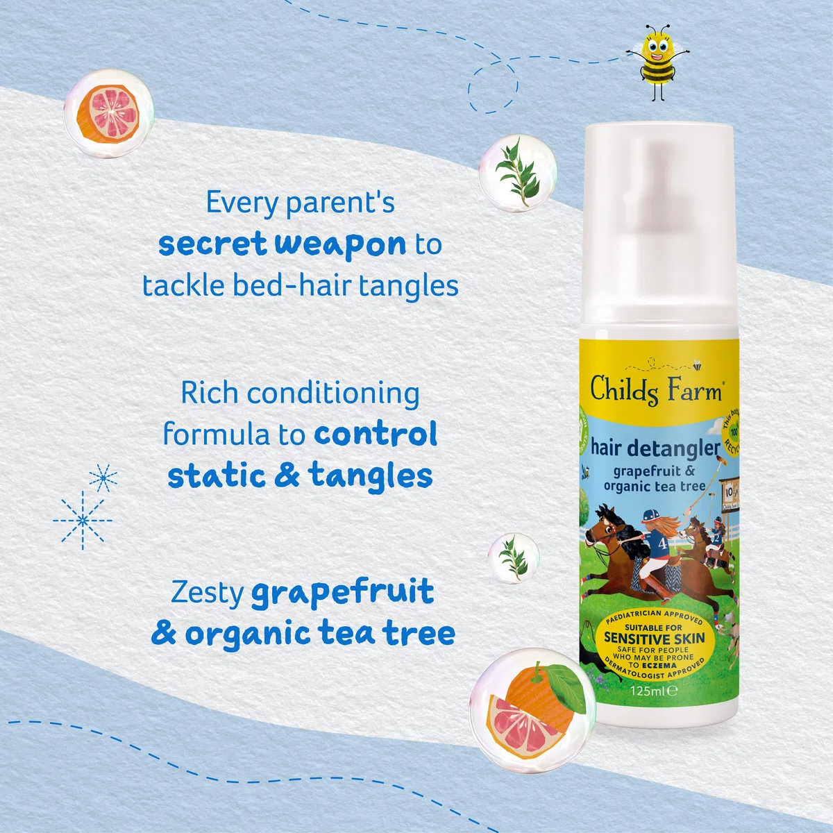 CHILDS FARM Hair Detangler 125 ml Condizionatore per Bambini di Tutti i Tipi di Capelli