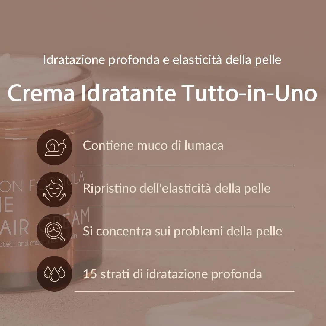 [Mizon] Crema riparatrice a la bava di lumaca (75 g), crema idratante per il viso con estratto di mucina di lumaca, cosmetico coreano tutto in uno, cura delle rughe e delle imperfezioni