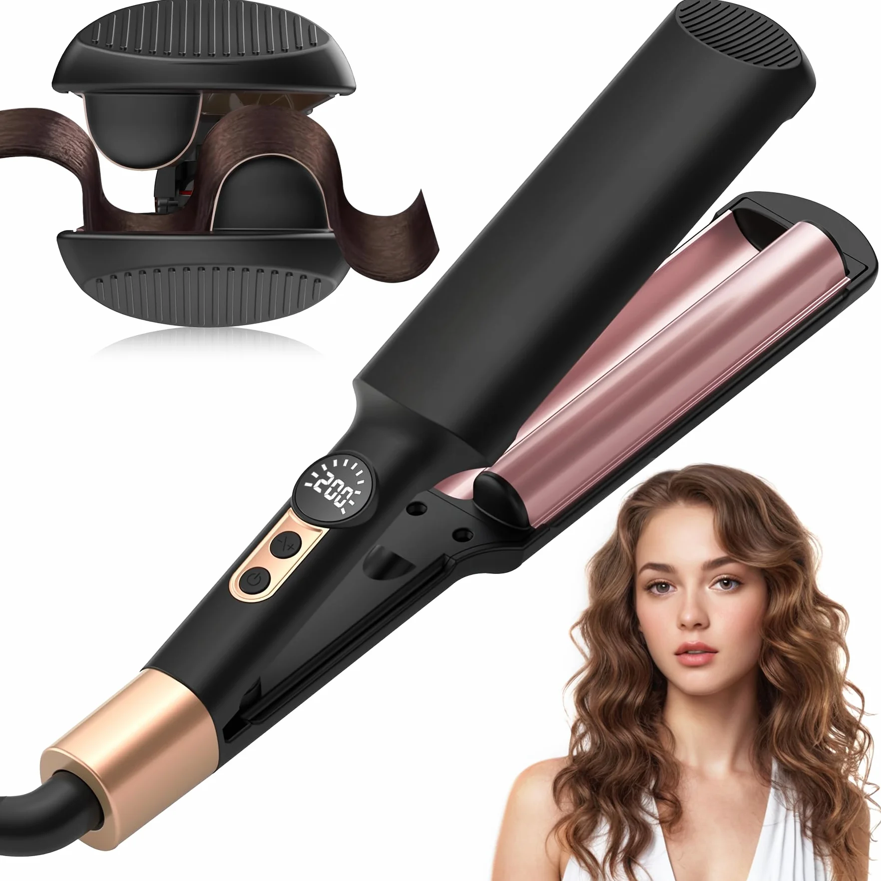 AISEELY Ferro Arricciacapelli per Onde, 20MM Piastra Onde per Capelli con 5 Temperature con Timer, Mini Ionica Ceramica Arriccia Capelli per Display LED, Perfetto per Principianti e Professionisti