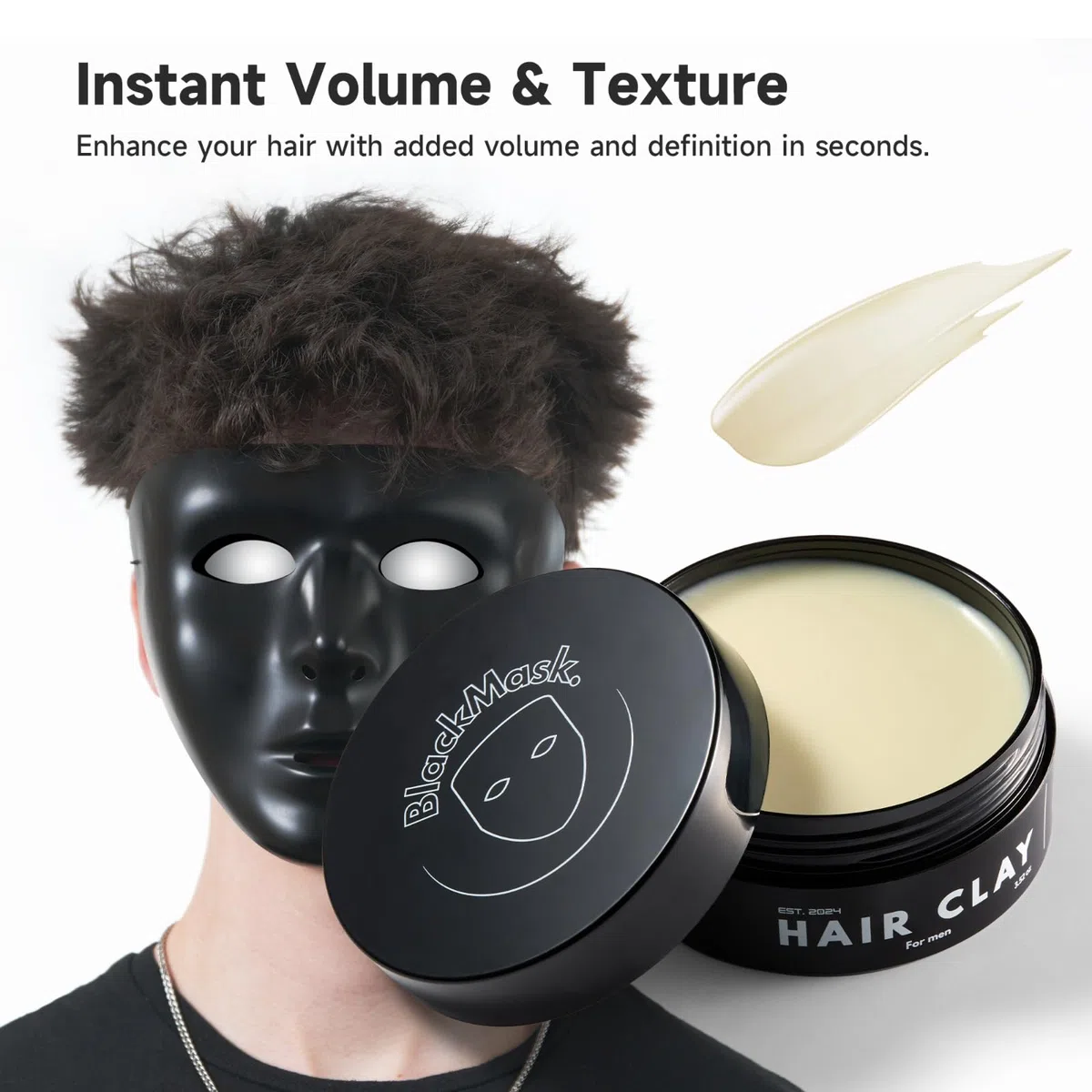 BlackMask Argilla per capelli da uomo (99,8 g) finitura opaca con forte tenuta, argilla per acconciature, aggiunge consistenza e volume
