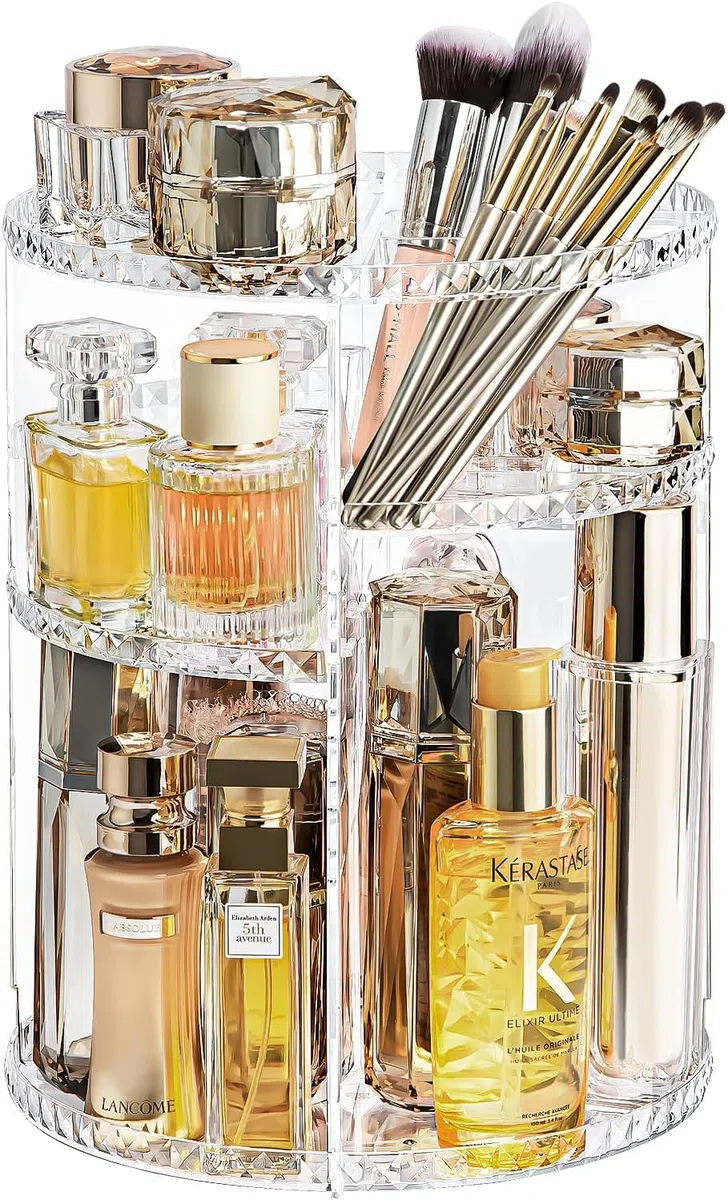 KAHEIGN Organizer per Trucco Rotante a 360°, Supporto per Cosmetici Regolabile in Acrilico 8 Strati di Grande Capacità Portaoggetti per Trucco ProfumoRossetto Costumista Bagno (Chiaro Diamante)