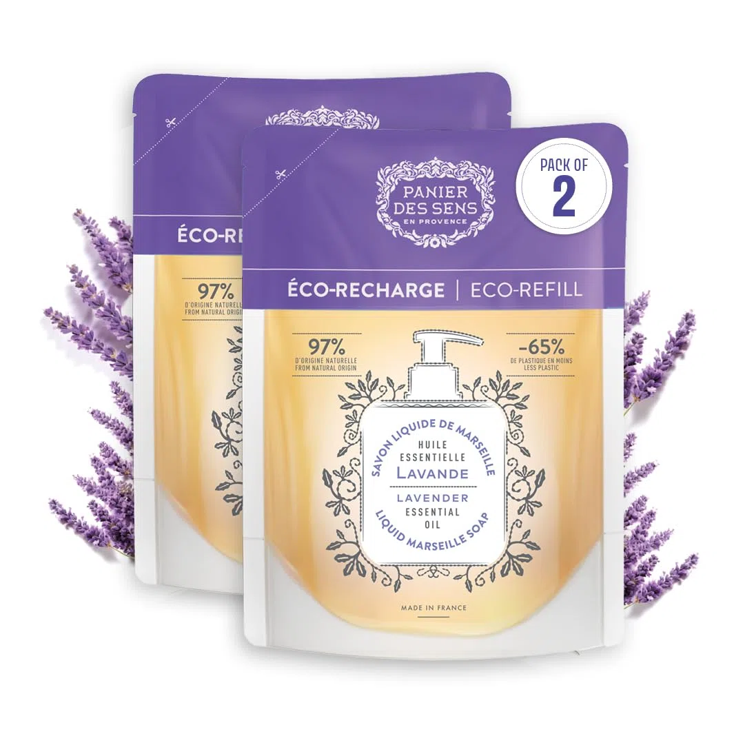 Panier des Sens Ricarica Sapone Liquido Mani di Marsiglia Lavanda - Sapone di Marsiglia 97% naturale Prodotto in Francia - 2x500ml Sapone mani ricarica vegan-friendly