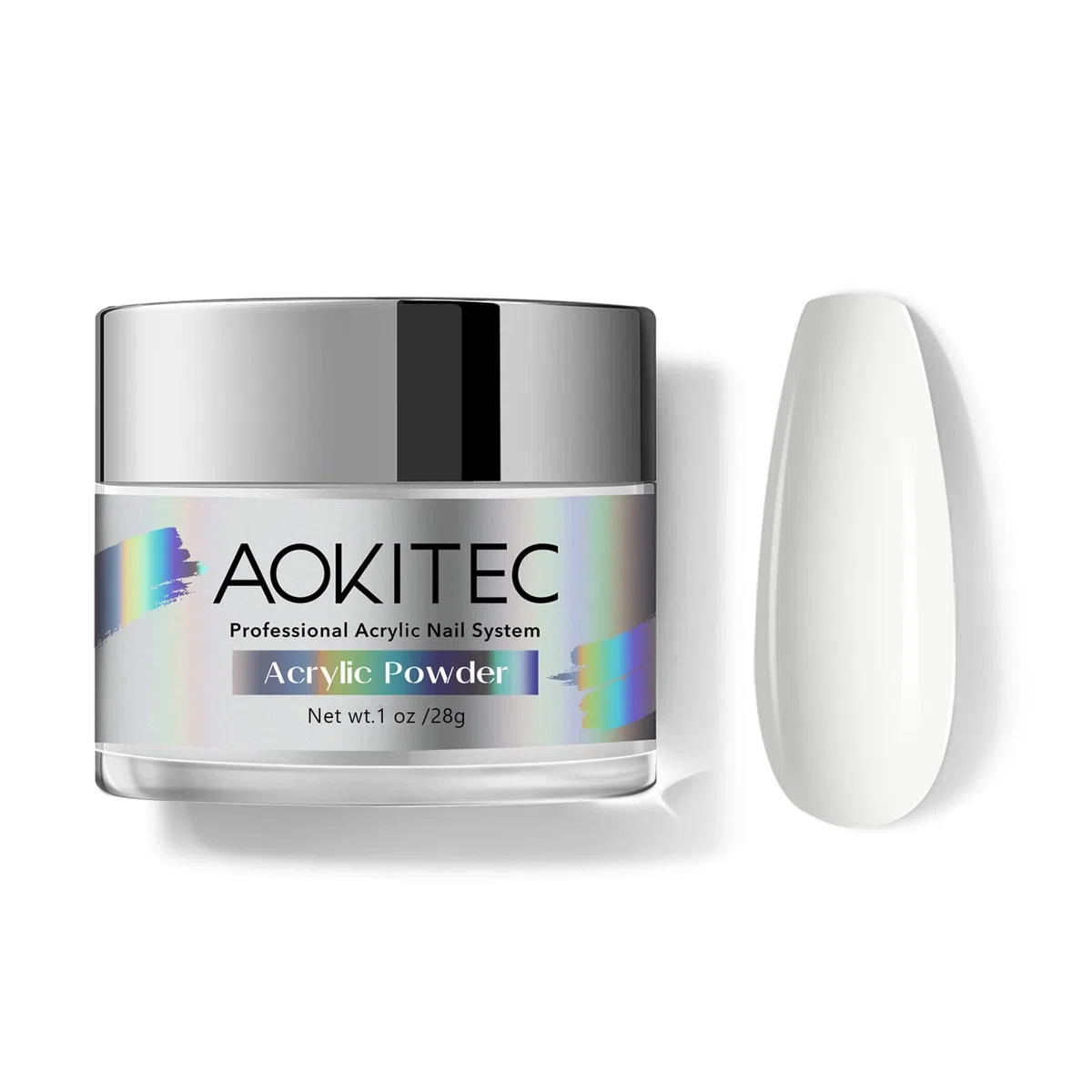 Aokitec Polvere Acrilica Bianco per Unghie, Polvere Acrilica Professionale per Unghie, Polveri Acriliche a Lunga Durata per Estensione Unghie alla Franceseper Principianti o Saloni (1 oz)