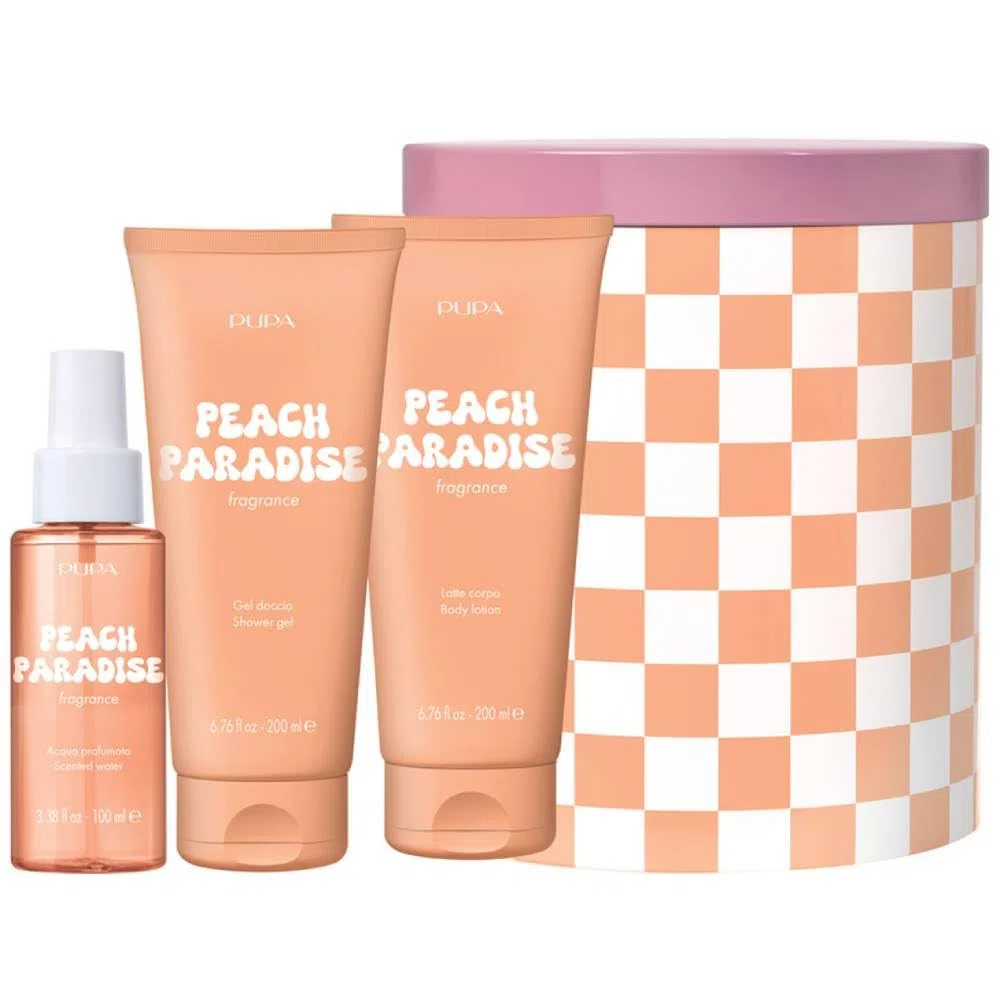 Pupa Happy Box Peach Paradise Confezione Regalo Gel Doccia 200ml Latte Corpo 200ml Acqua Profumata 100ml