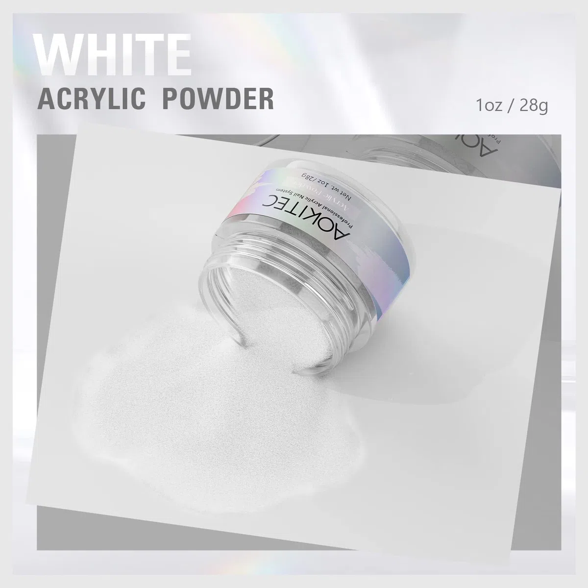 Aokitec Polvere Acrilica Bianco per Unghie, Polvere Acrilica Professionale per Unghie, Polveri Acriliche a Lunga Durata per Estensione Unghie alla Franceseper Principianti o Saloni (1 oz)