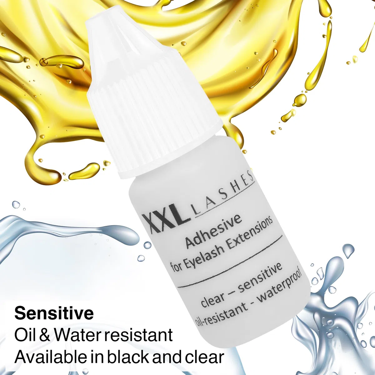 Colla per Extension di Ciglia anallergica, sensibile, resistente agli olii e all'acqua, vegano, inodore, XXL Lashes Adhesive for eyelash extensions, impermeabile, sicurezza certificata, chiaro