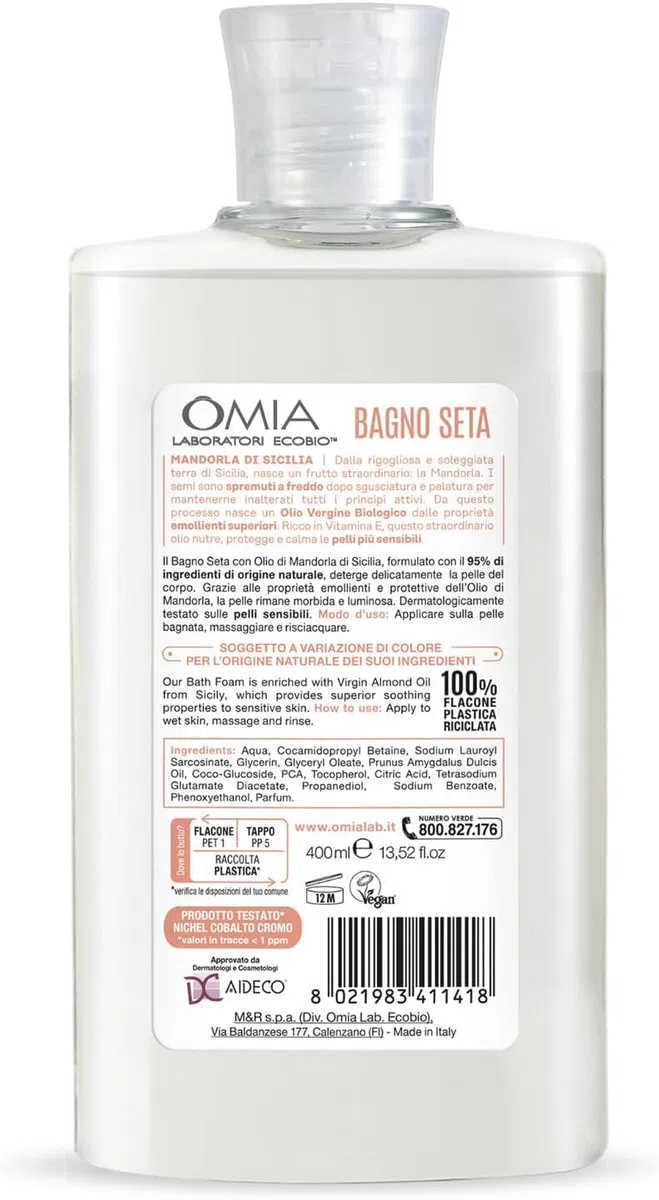 Bagno Seta Erboristico Olio di Mandorla di Sicilia, Bagnoschiuma Ottimo per Pelli Delicate, Secche e Stressate, Azione Idratante, Dona Luminosità ed Elasticità, (2 FLACONI DA 400 ml)