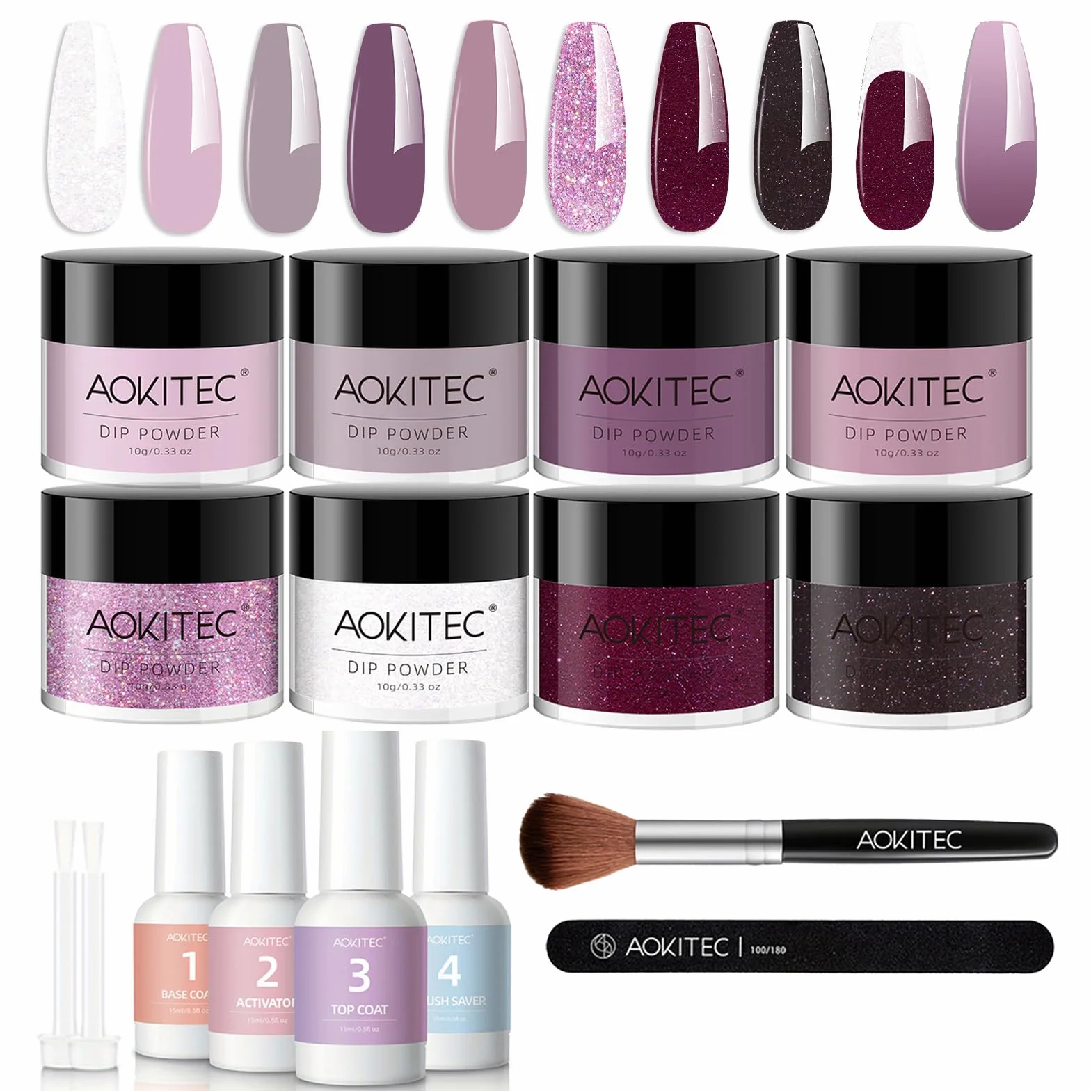 Aokitec 14 PCS Dipping Acrilico per Unghie, 8 colori Dip polvere acrilica unghie con Dip liquido per Nail Art, Nail Dipping Powder Set, Kit per Semipermanente Unghie, Regalo per donne ragazze