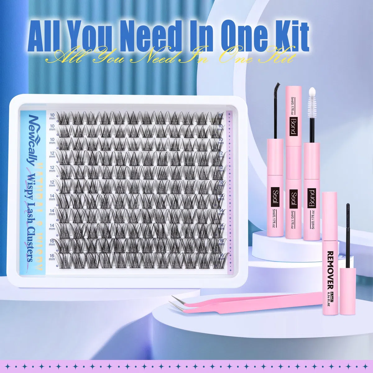 Wispy - Kit di extension per ciglia fai da te, effetto naturale, con ciuffetti a C, volume 10-16 mm, kit per ciglia singole con rimozione ciglia Newcally